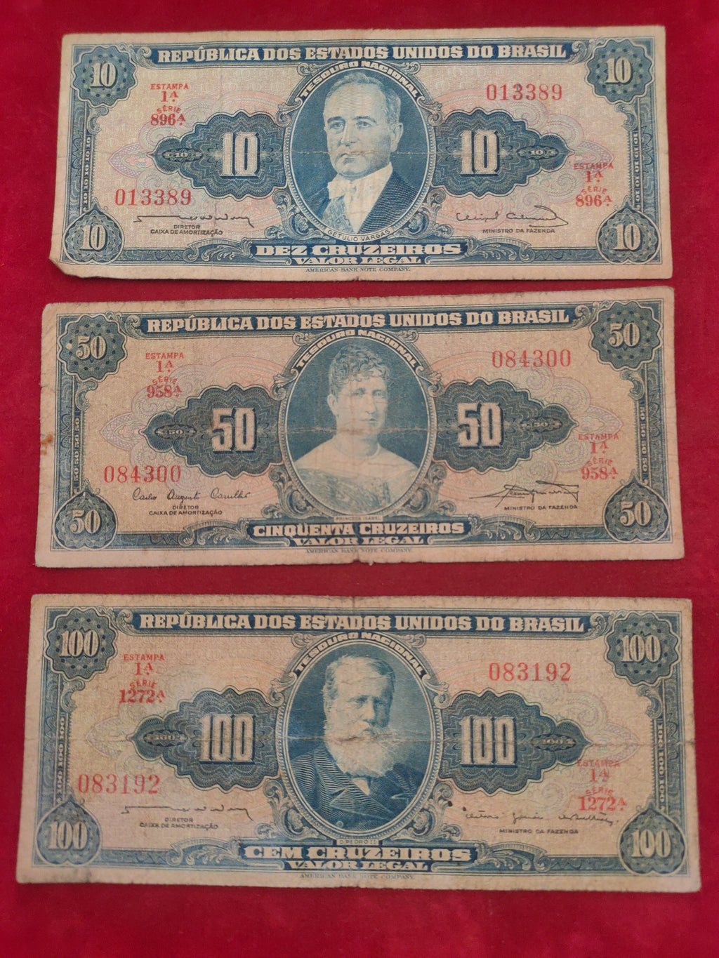 BANK OF BRASIL 10, 50, 100 CRUZEIROS (Y224)
