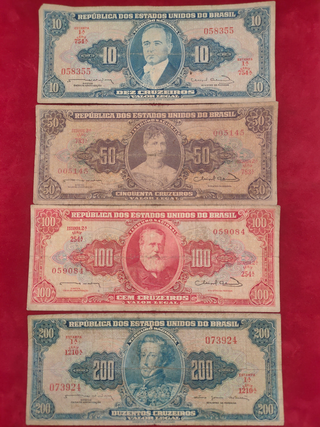 BANK OF BRASIL 10, 50, 100, 200 CRUZEIROS (Y225)