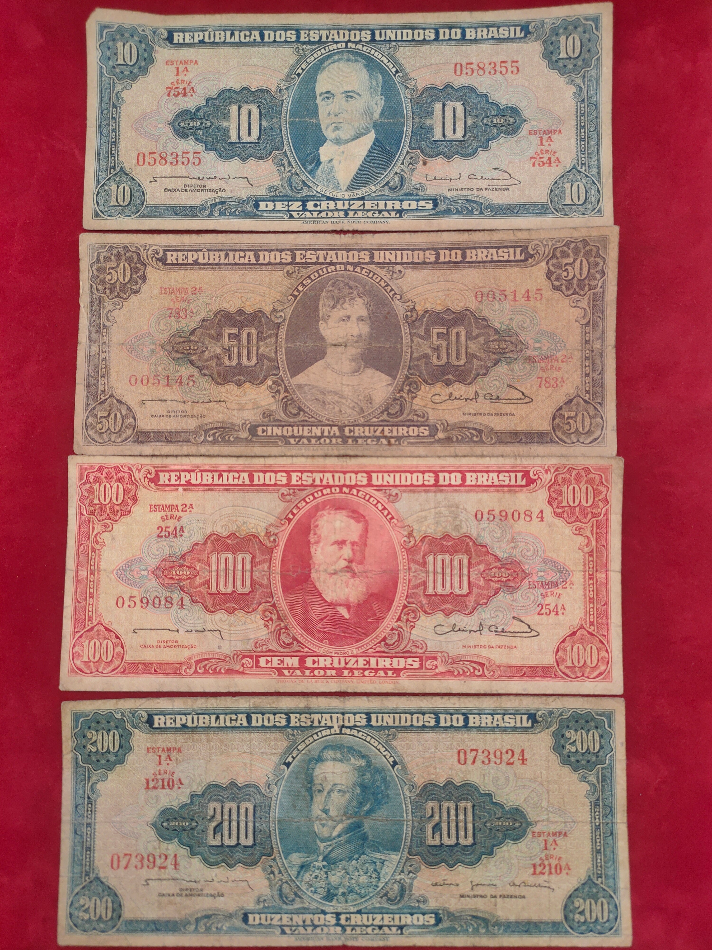 BANK OF BRASIL 10, 50, 100, 200 CRUZEIROS (Y225)