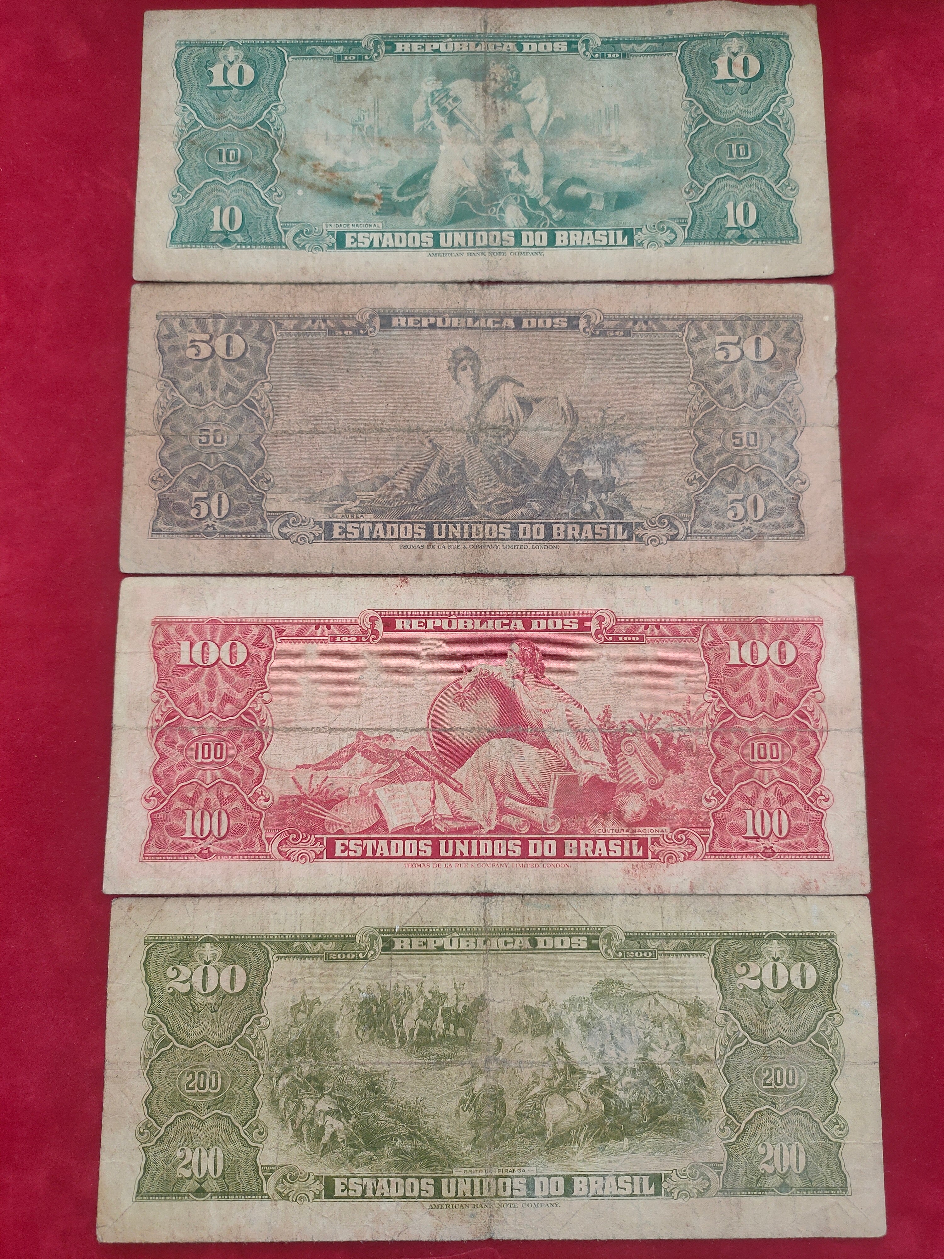 BANK OF BRASIL 10, 50, 100, 200 CRUZEIROS (Y225)