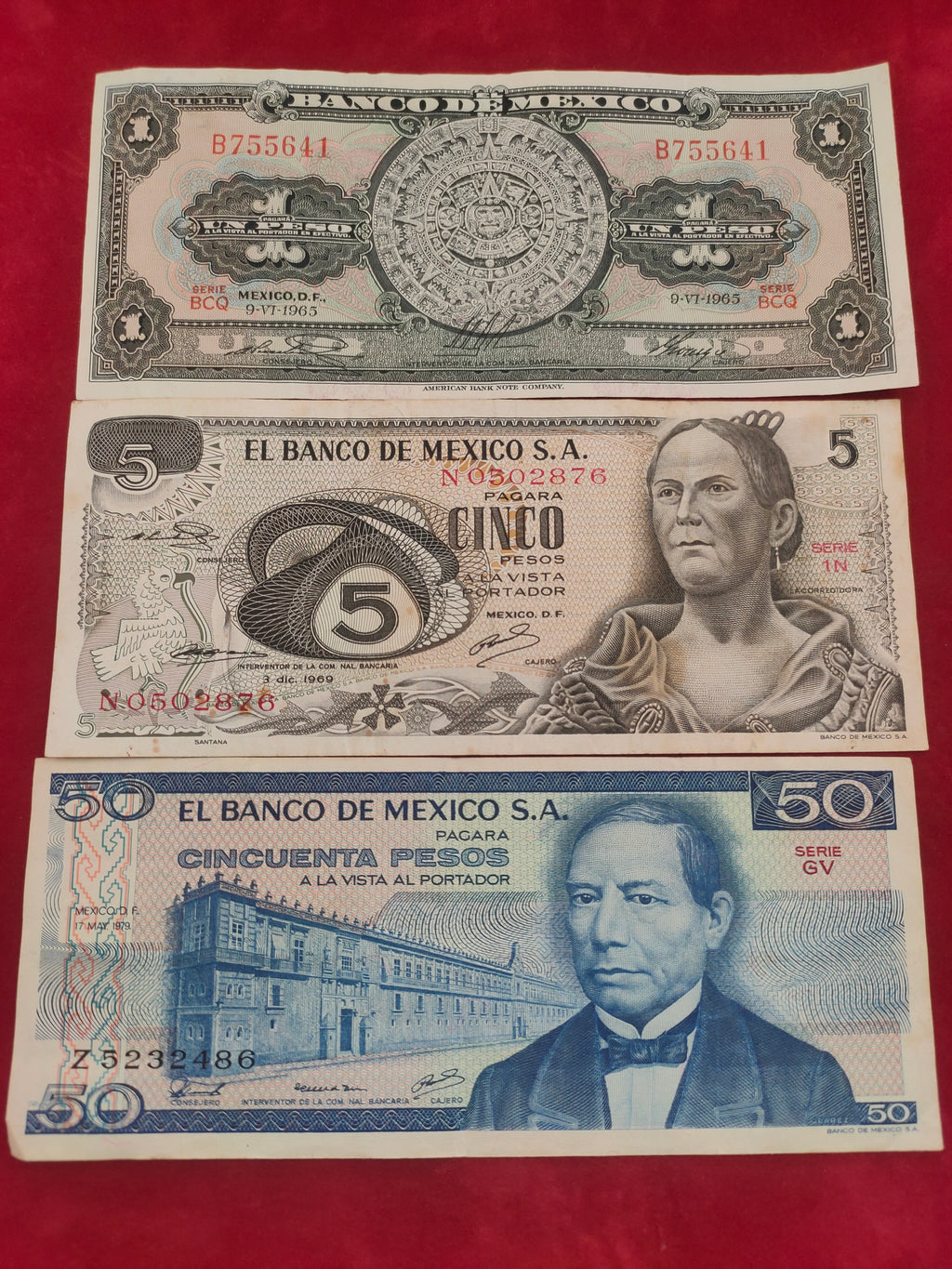 BANK OF MEXICO 1, 5, 50 PESOS (1200)
