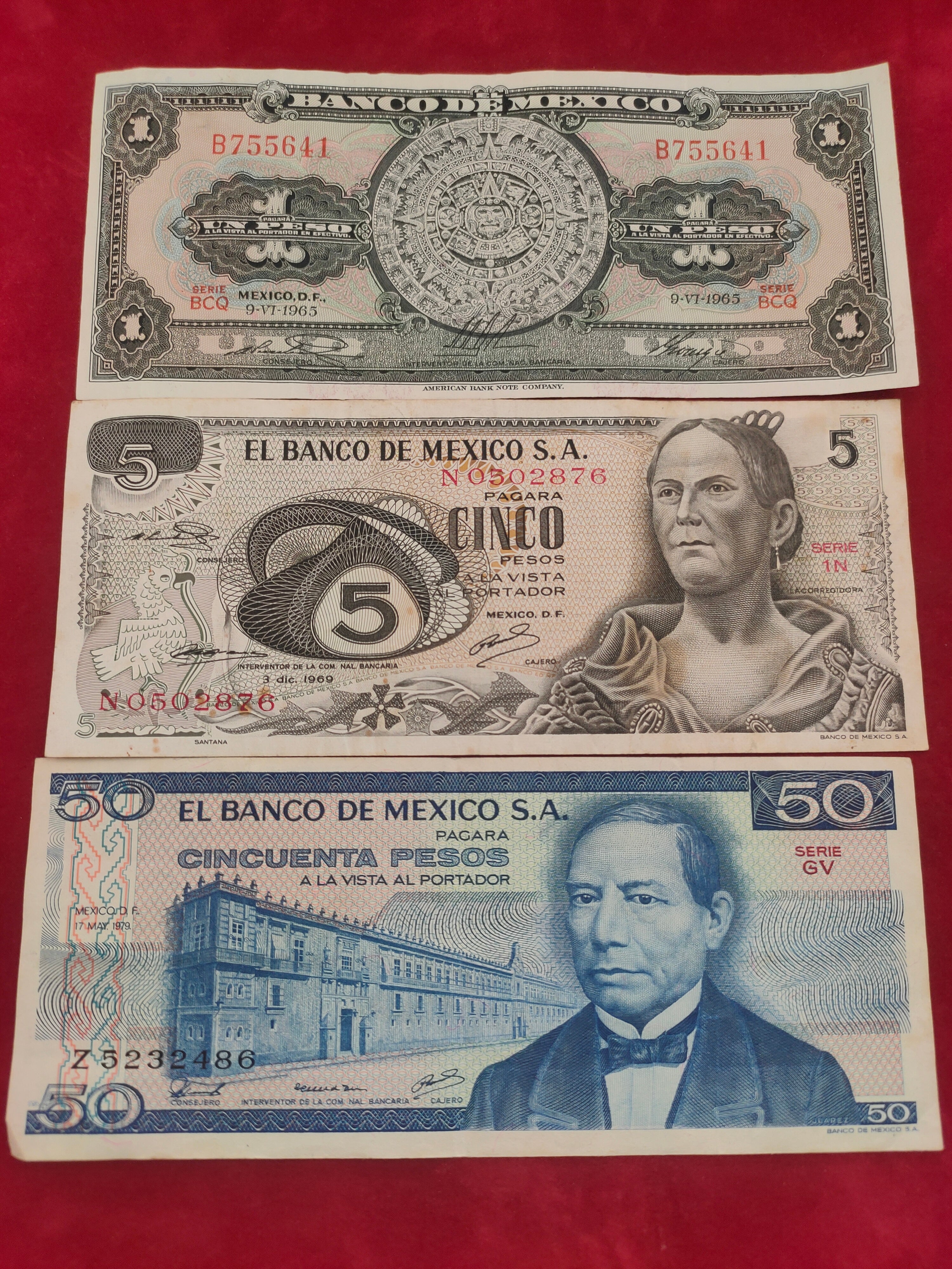 BANK OF MEXICO 1, 5, 50 PESOS (1200)