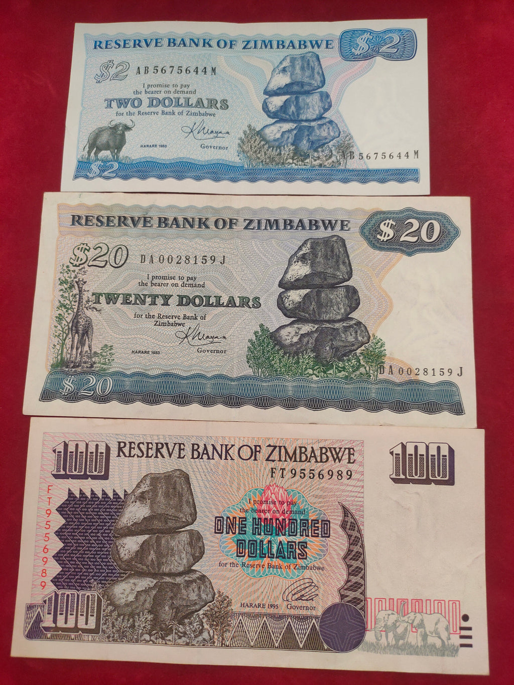 RESERVE BANK OF ZIMBABWE 2, 20, 100 DOLLARS (1191)
