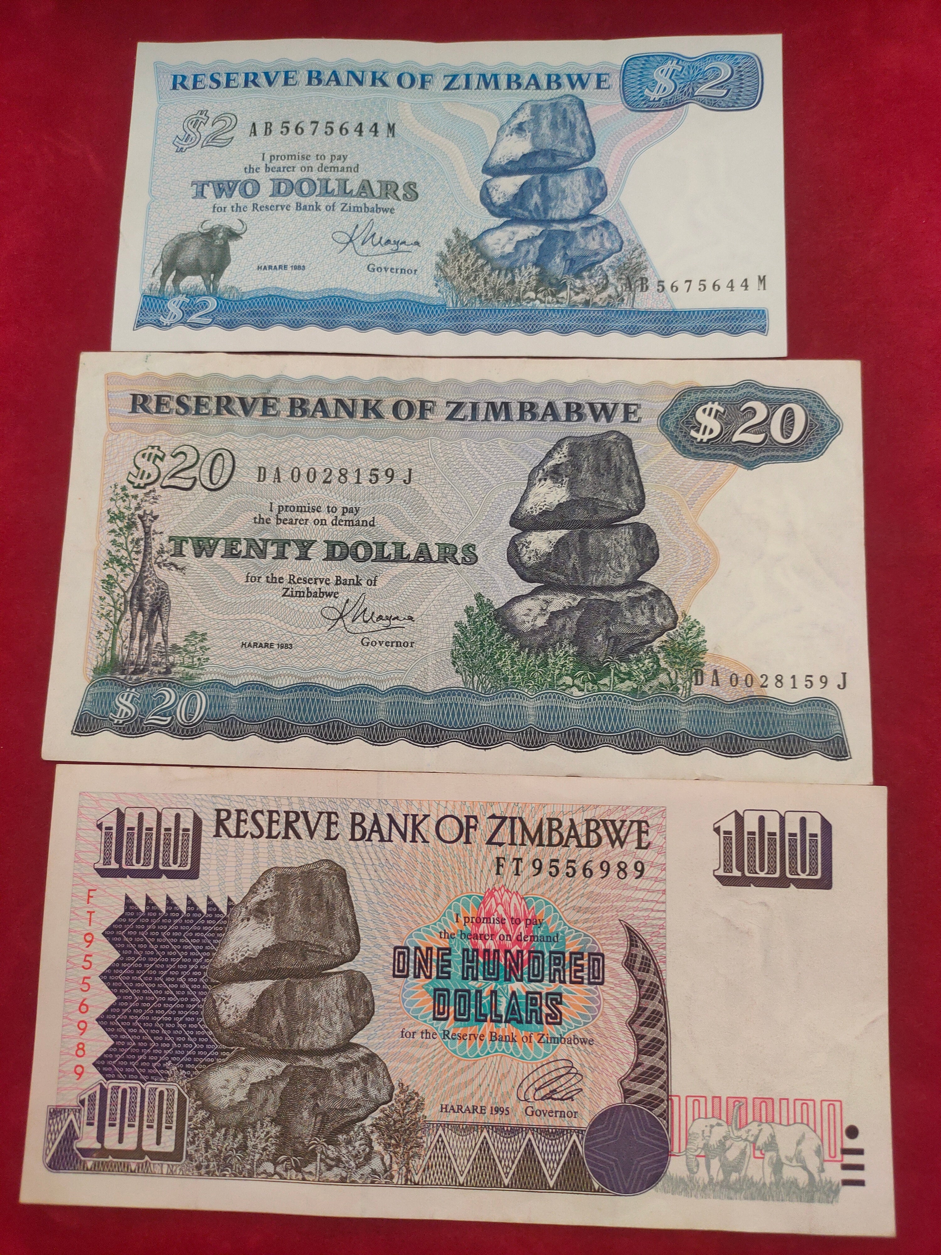 RESERVE BANK OF ZIMBABWE 2, 20, 100 DOLLARS (1191)