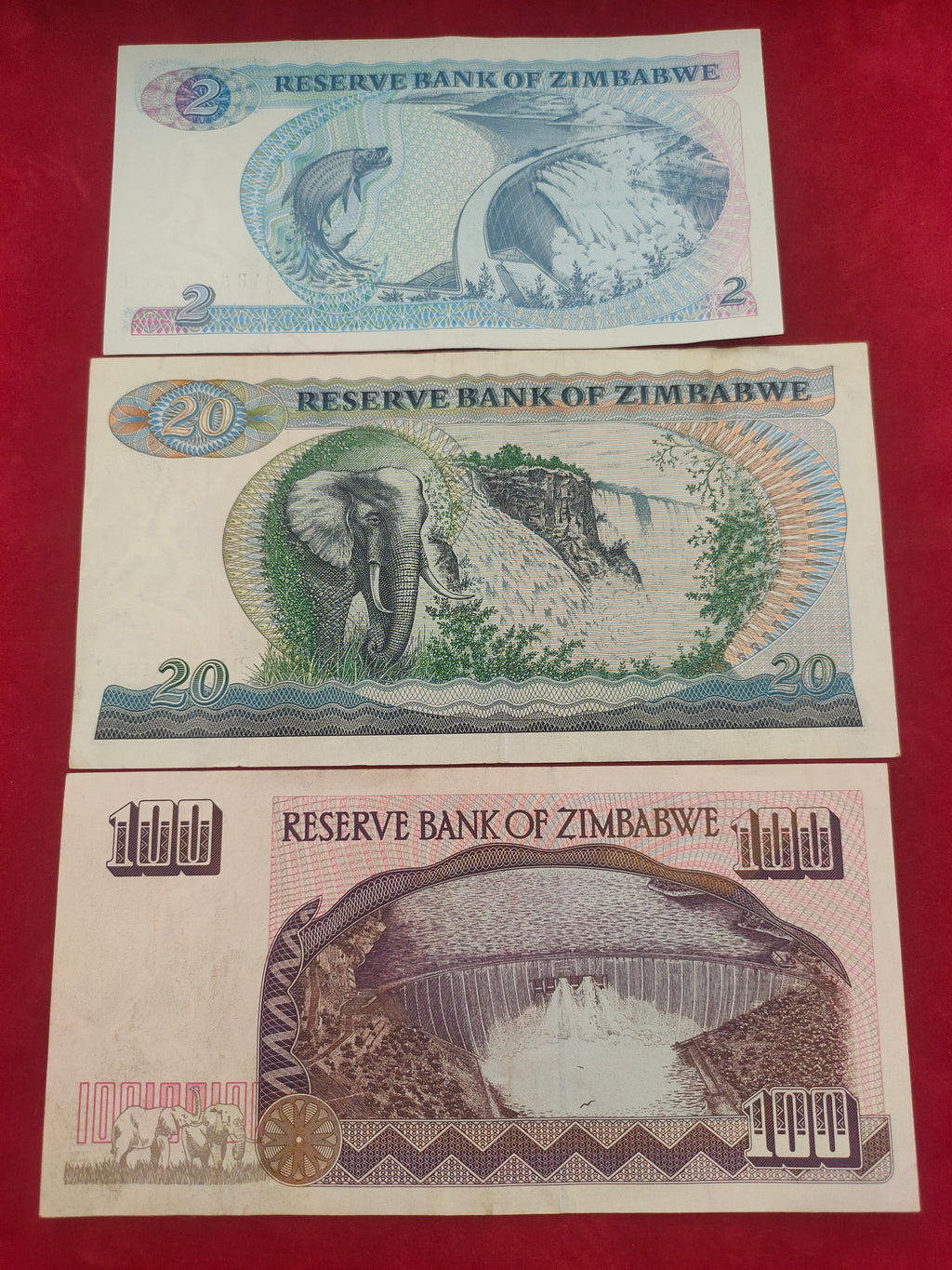 RESERVE BANK OF ZIMBABWE 2, 20, 100 DOLLARS (1191)