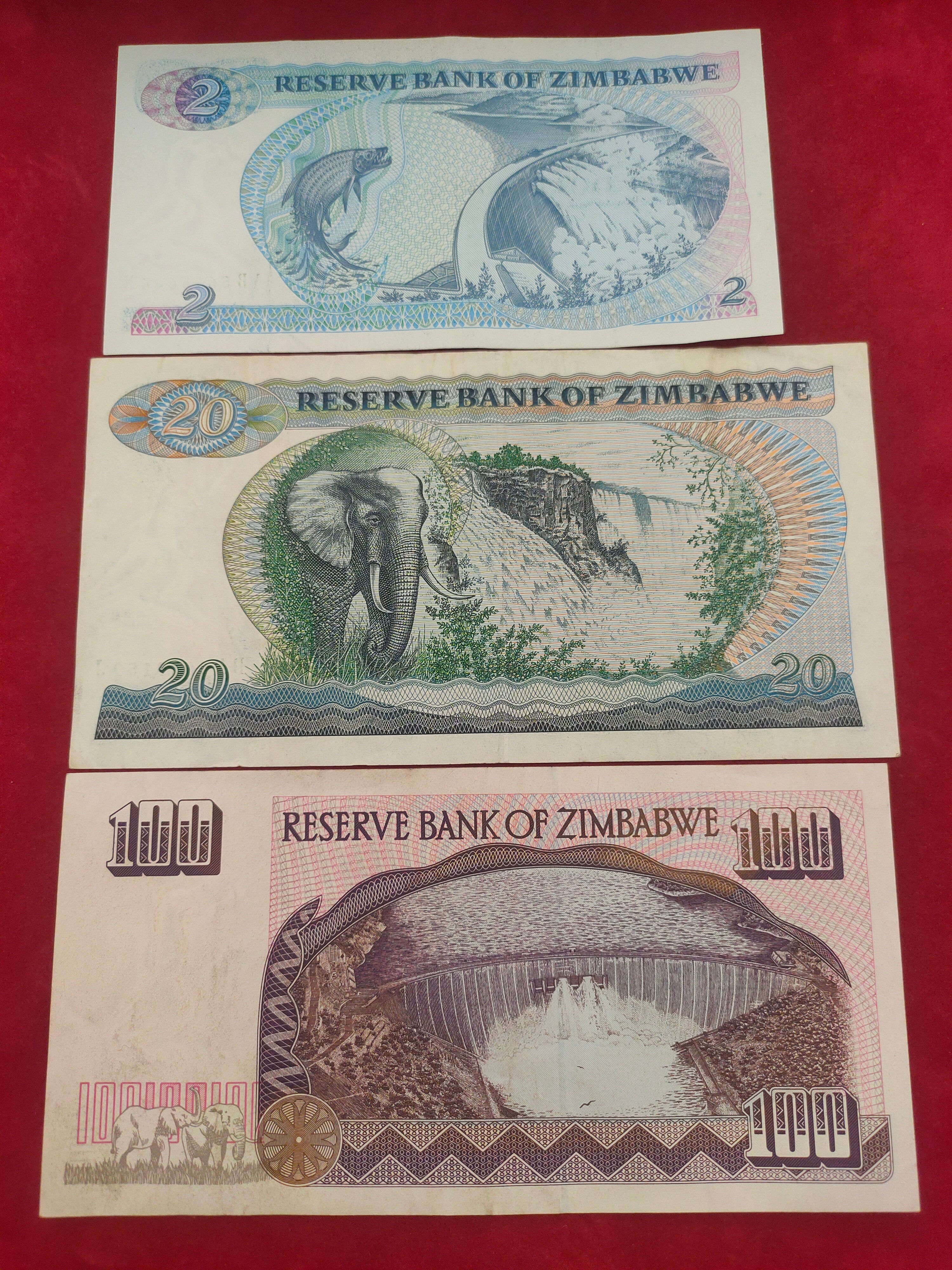 RESERVE BANK OF ZIMBABWE 2, 20, 100 DOLLARS (1191)