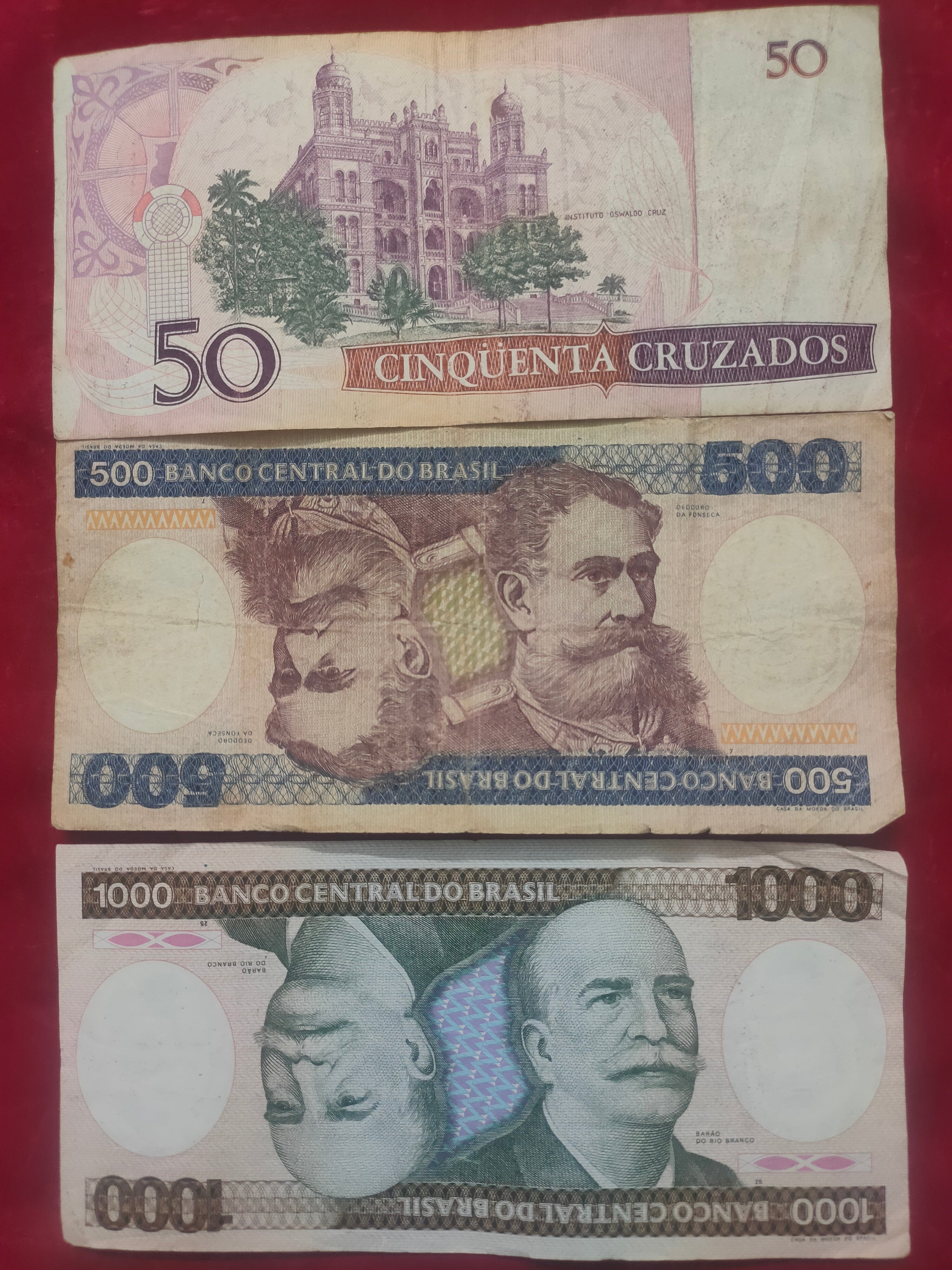 CENTRAL BANK OF BRASIL 50, 500, 1000 CRUZEIROS (D542)