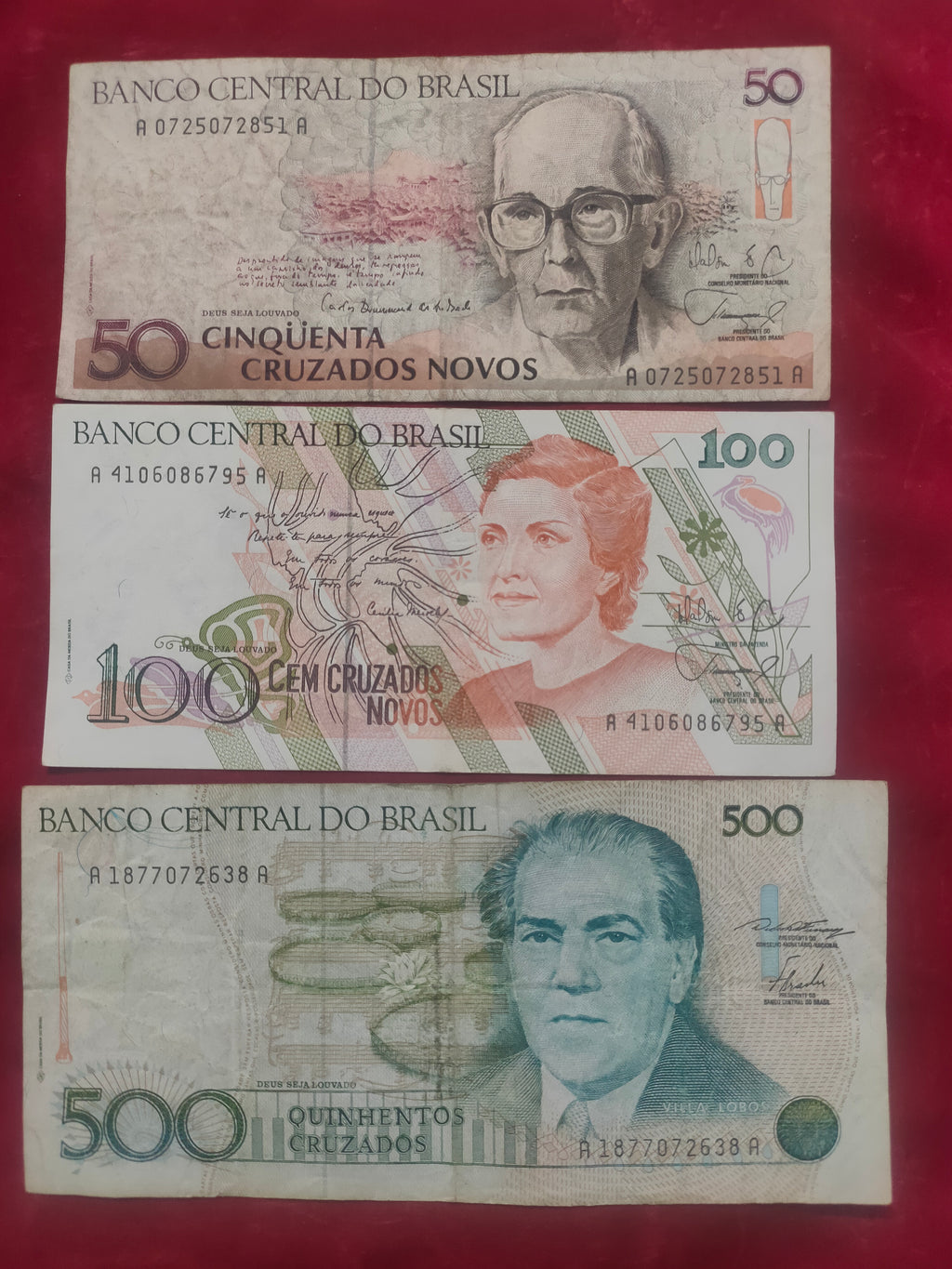 CENTRAL BANK OF BRASIL 50, 100, 500 CRUZADOS (D542)