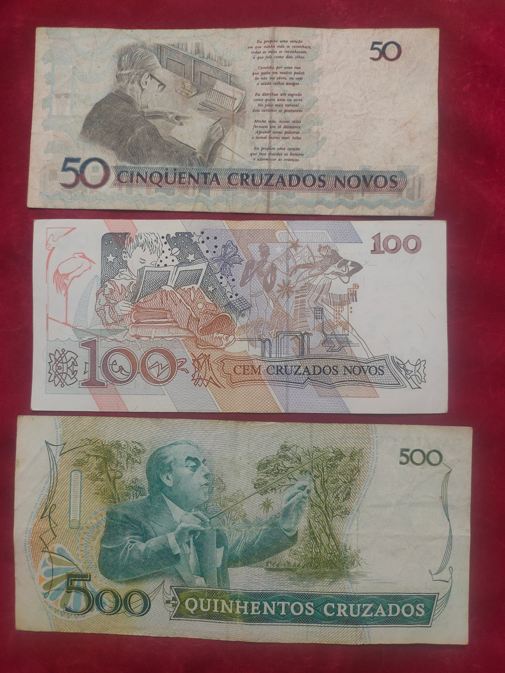 CENTRAL BANK OF BRASIL 50, 100, 500 CRUZADOS (D542)