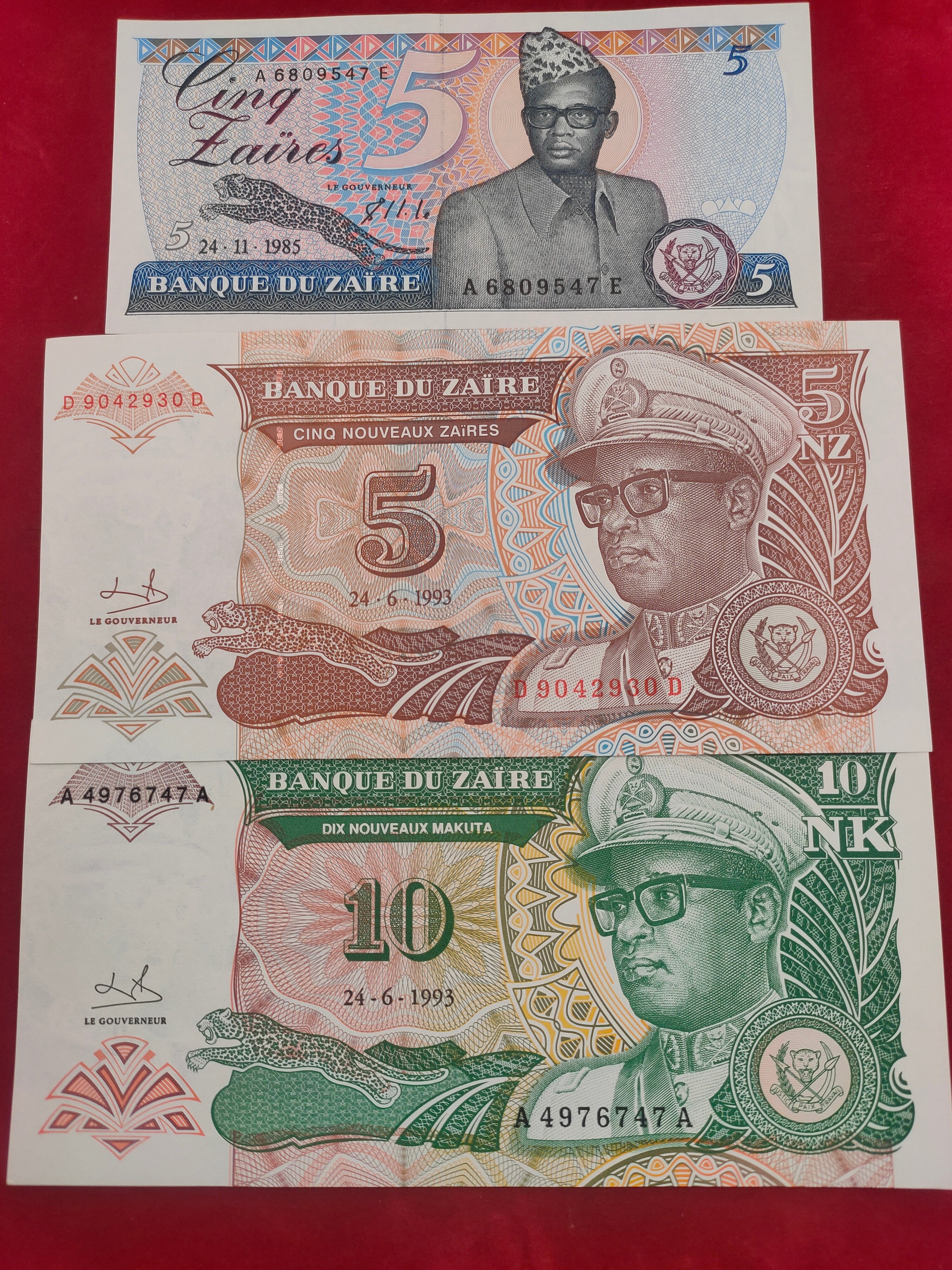 BANK OF ZAIRE 5, 10, 50, 500, 20000 ZAIRES (C446)