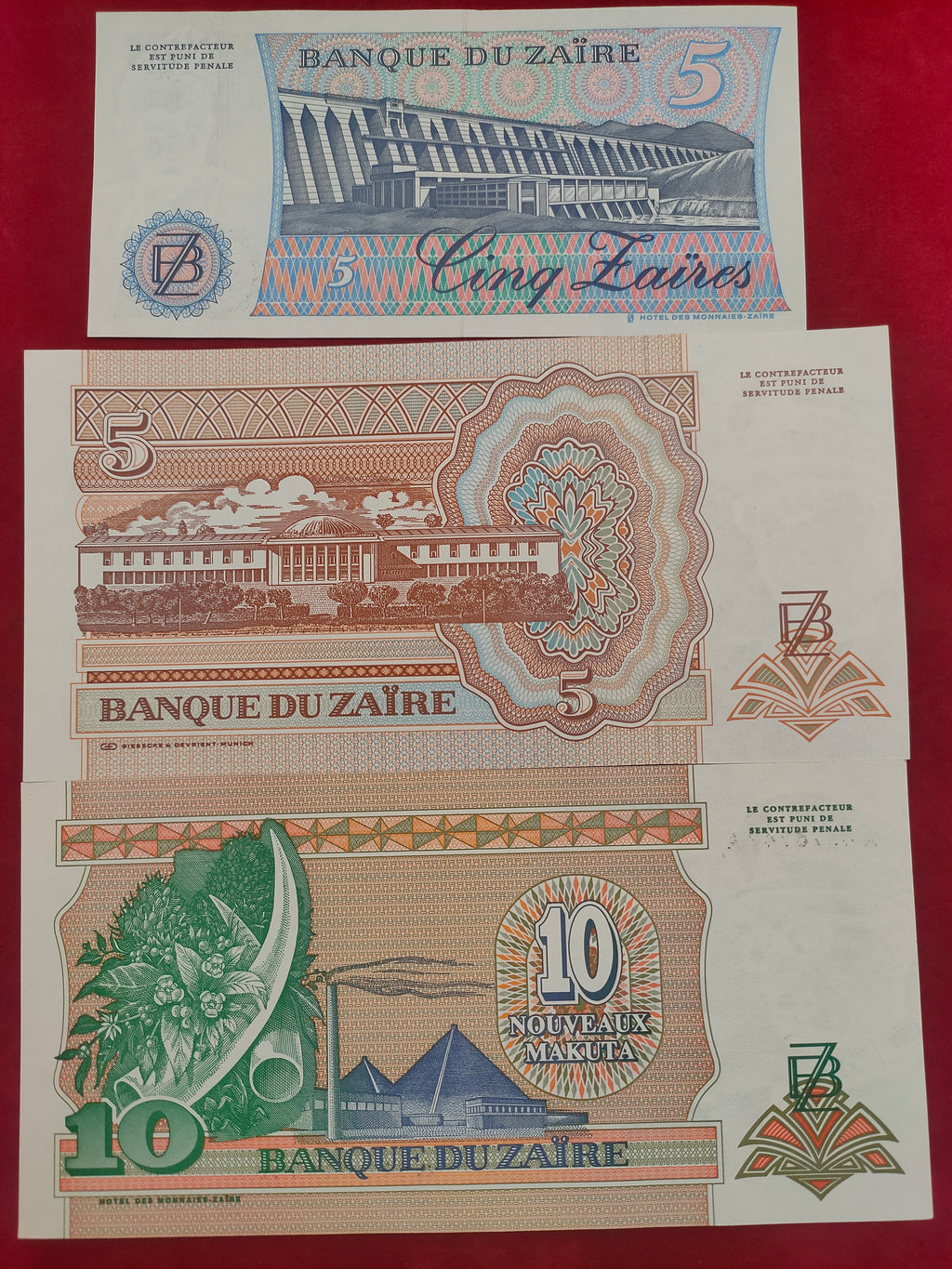 BANK OF ZAIRE 5, 10, 50, 500, 20000 ZAIRES (C446)