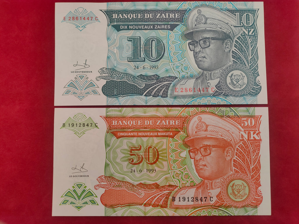 BANK OF ZAIRE 5, 10, 50, 500, 20000 ZAIRES (C446)