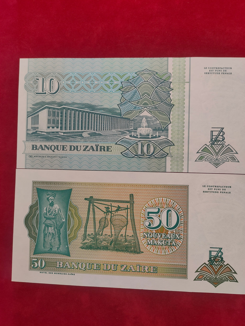 BANK OF ZAIRE 5, 10, 50, 500, 20000 ZAIRES (C446)