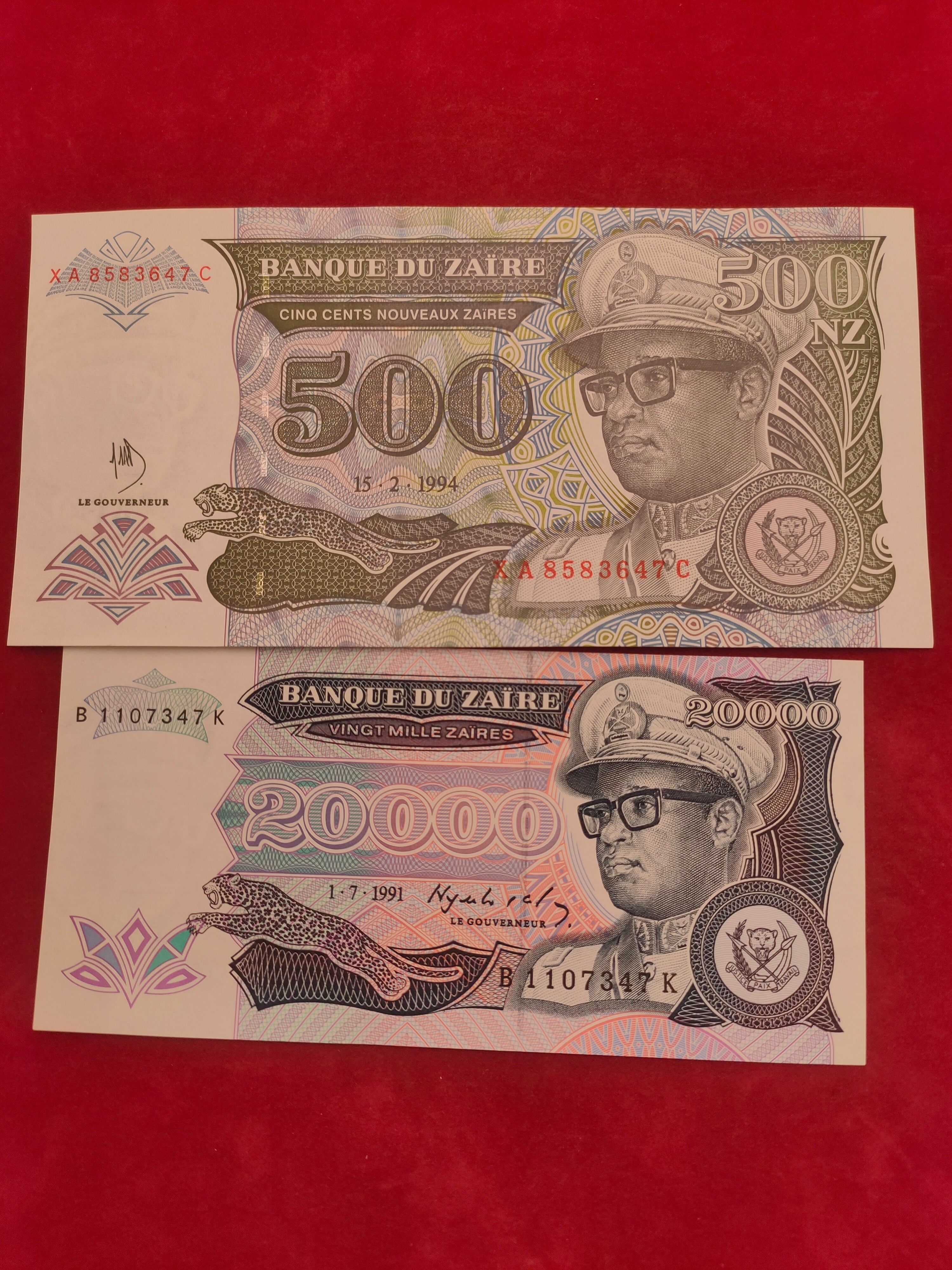 BANK OF ZAIRE 5, 10, 50, 500, 20000 ZAIRES (C446)