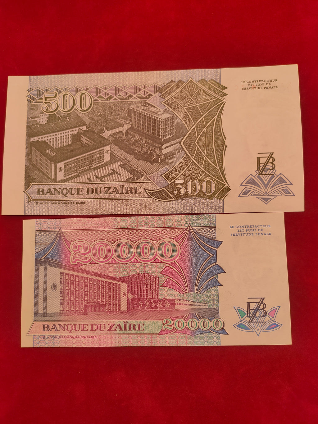 BANK OF ZAIRE 5, 10, 50, 500, 20000 ZAIRES (C446)