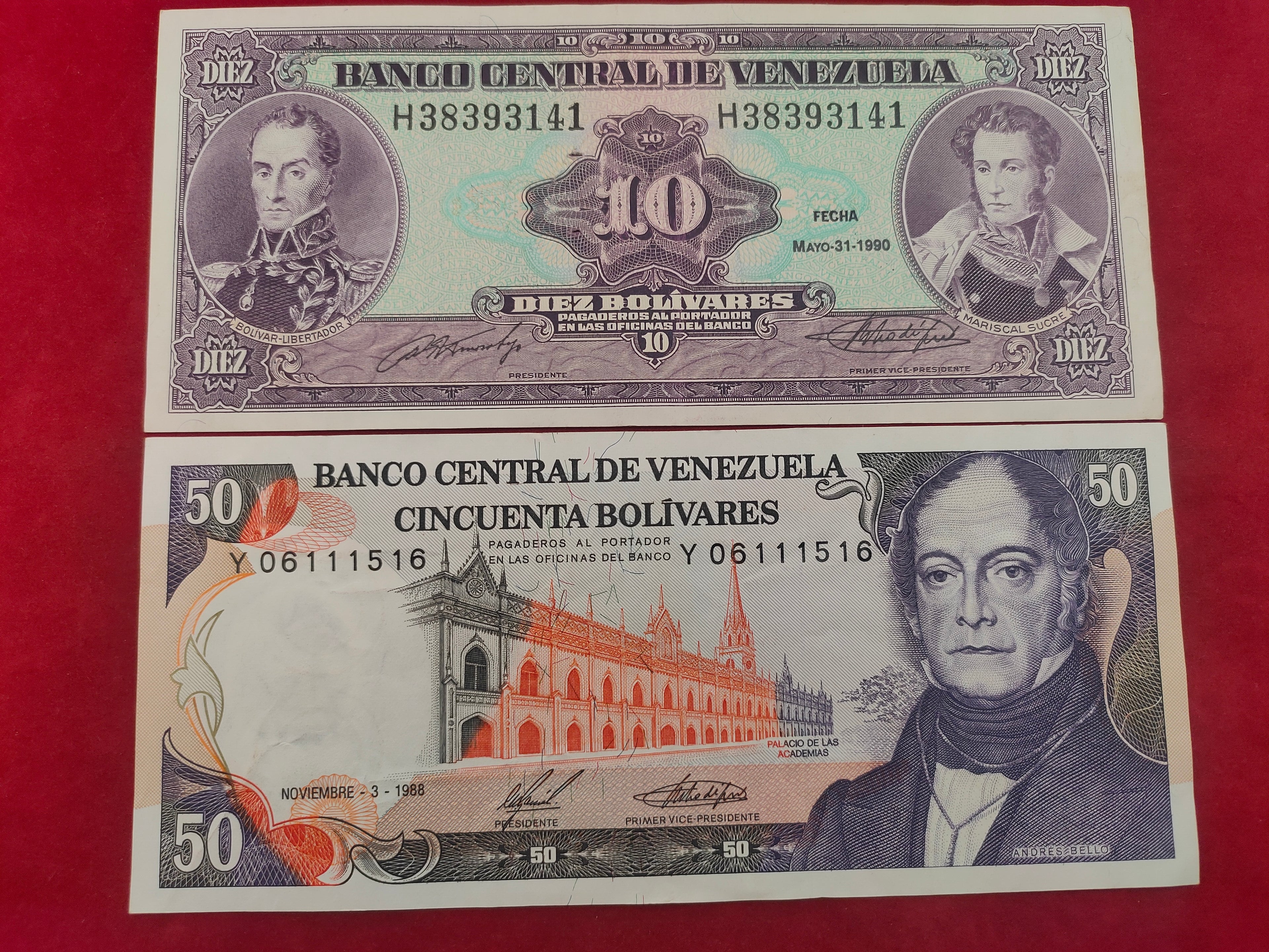 CENTRAL BANK OF VENEZUELA 10, 50 BOLIVARES (C431)
