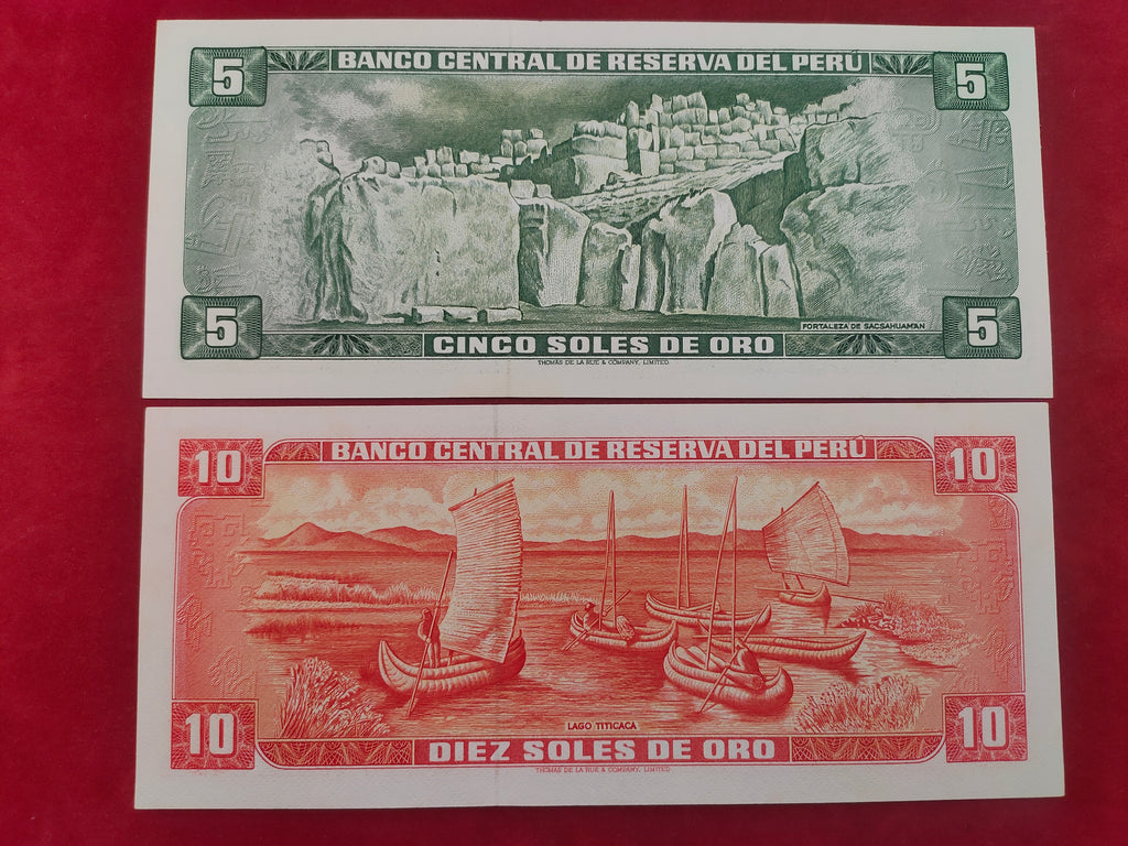 CENTRAL BANK OF  PERU 5, 10 SOLES ORO (C420)