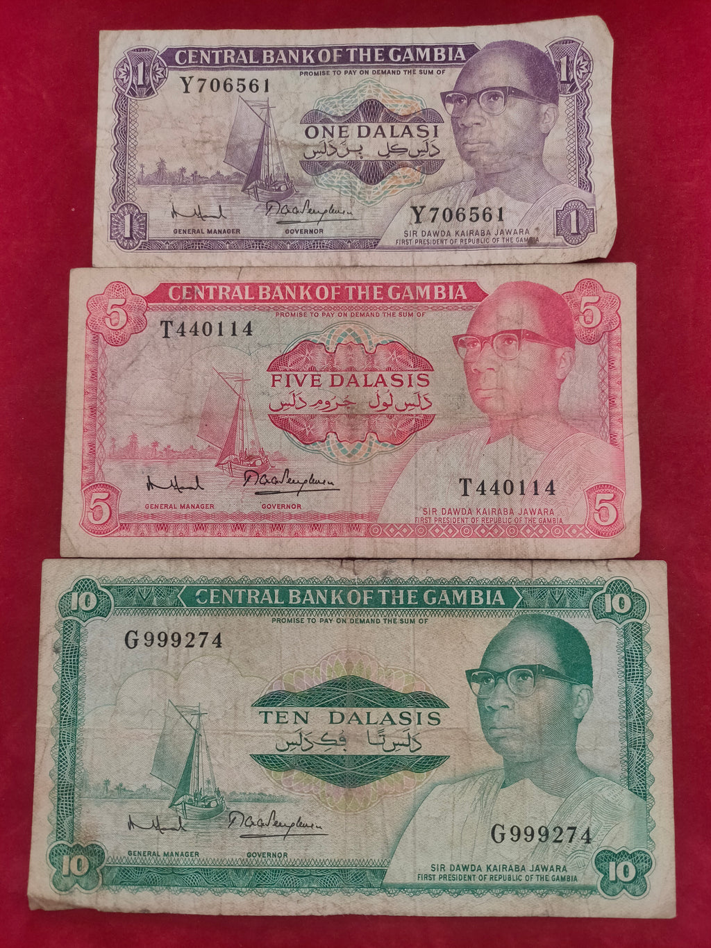CENTRAL BANK OF GAMBIA 1, 5, 10 DALASIS (1142)