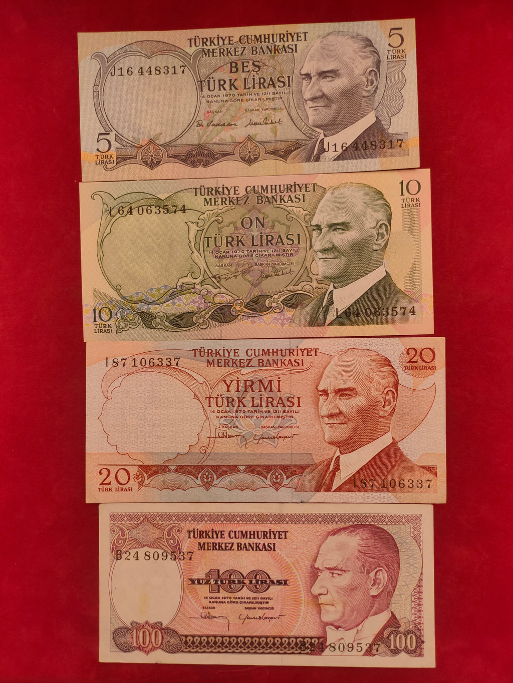BANK OF TURKEY 5, 10,.20, 100 LIRA (546)