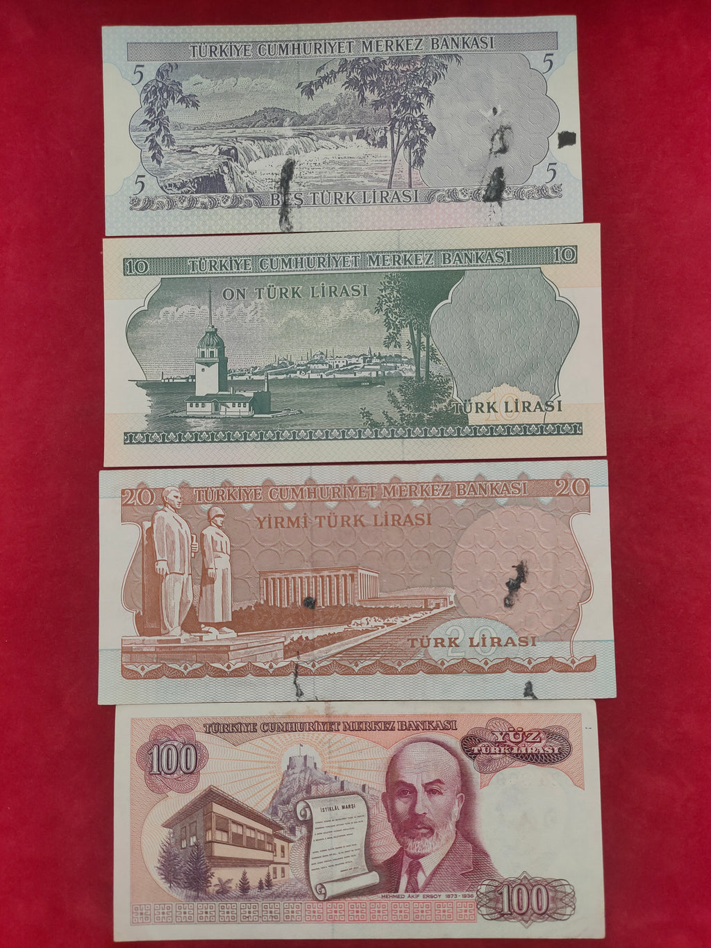 BANK OF TURKEY 5, 10,.20, 100 LIRA (546)