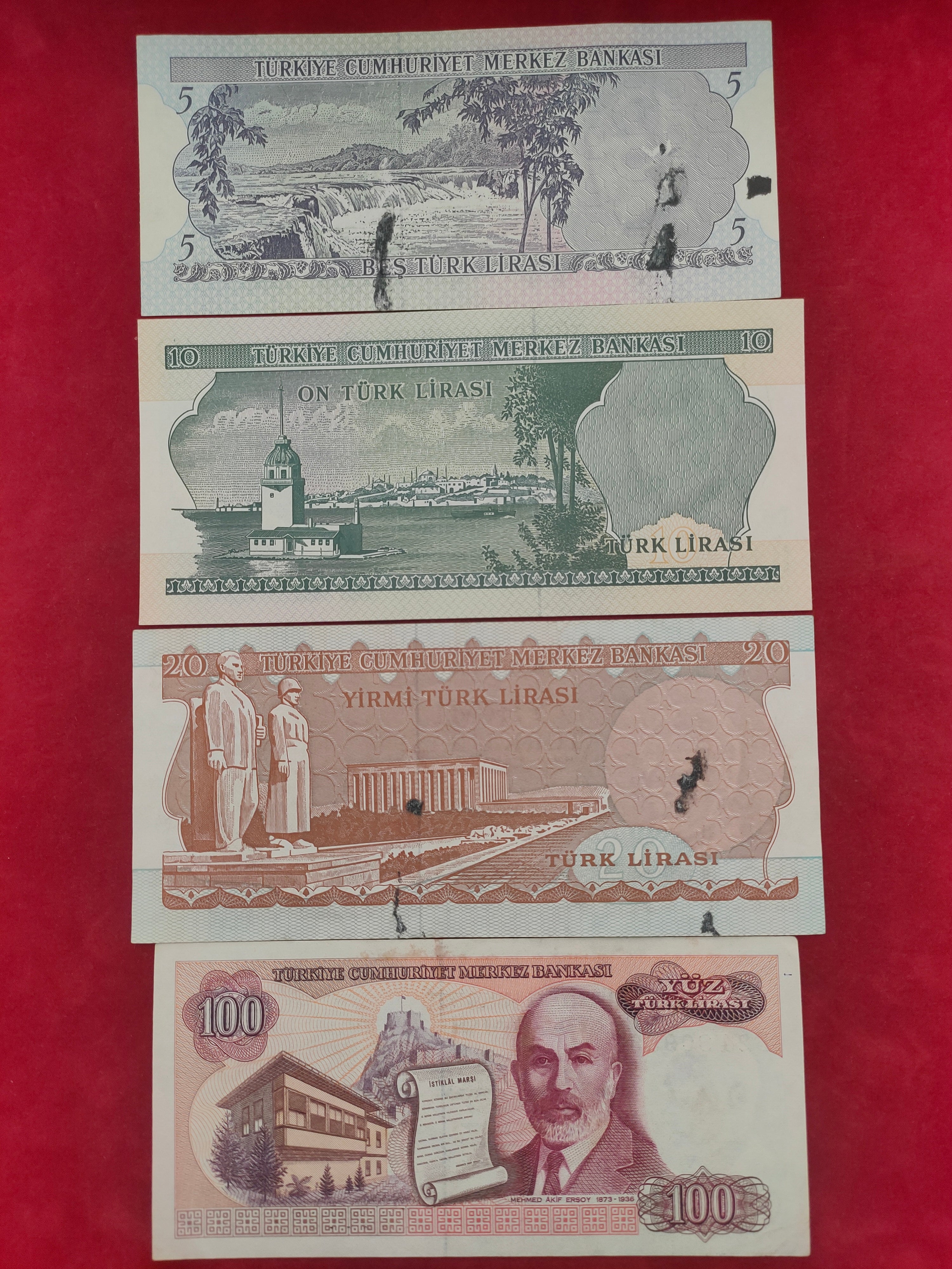 BANK OF TURKEY 5, 10,.20, 100 LIRA (546)