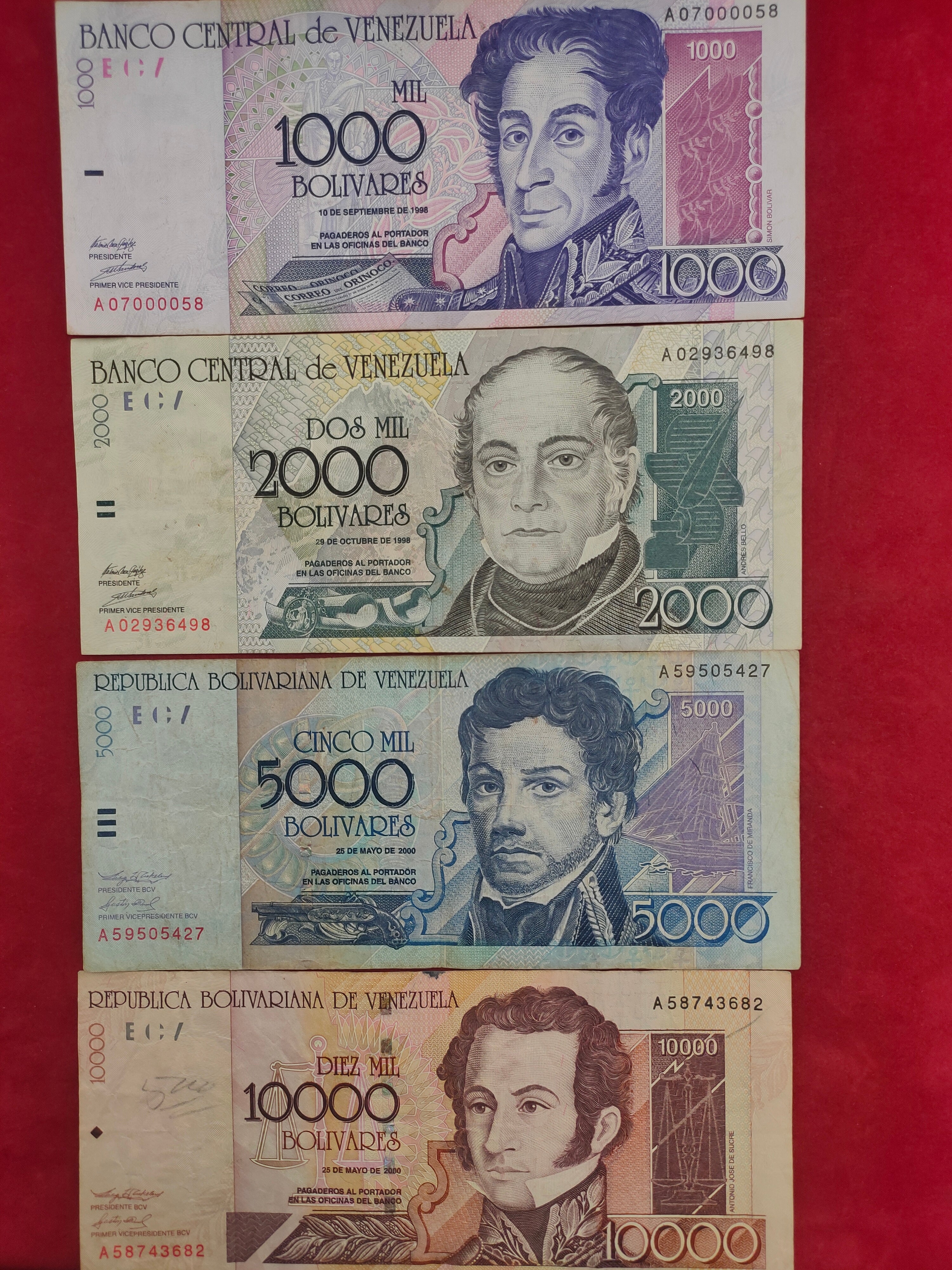 CENTRAL BANK OF VENEZUELA 1000, 2000, 5000, 10000 BOLIVARES (1113)