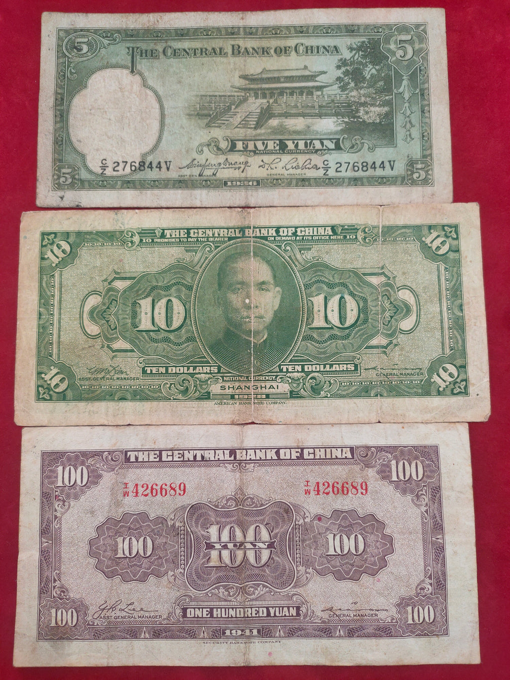 CENTRAL BANK OF CHINA 5, 10, 100 YUAN (1102)