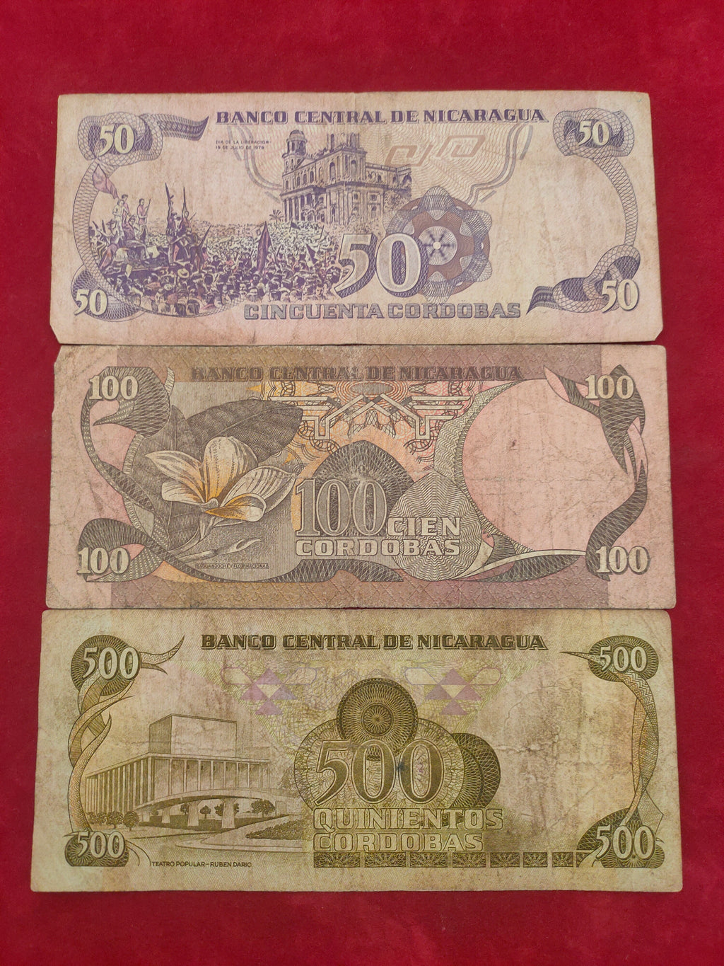 CENTRAL BANK OF NICARAGUA 50, 100, 500 CORDOBAS (639)