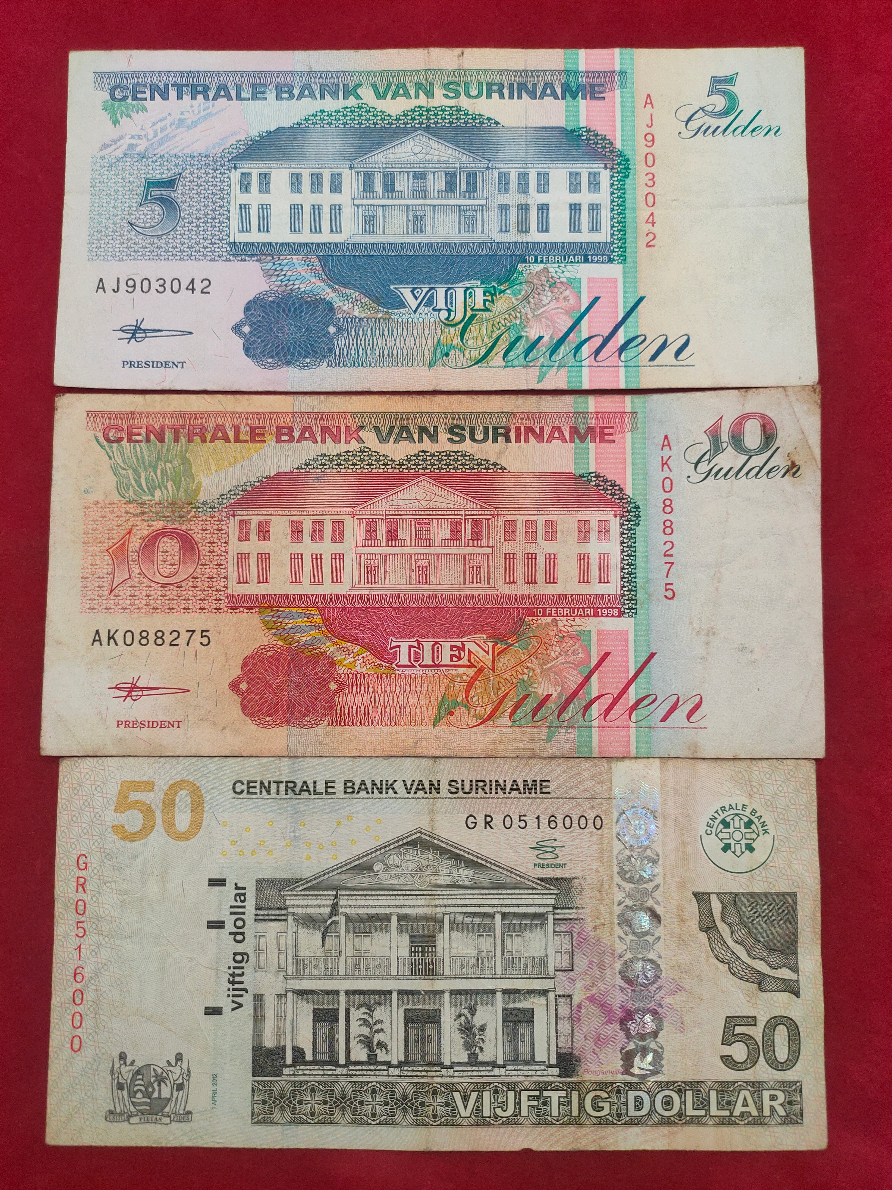 CENTRAL BANK OF SURINAME 5, 10, 50 GULDEN (569)