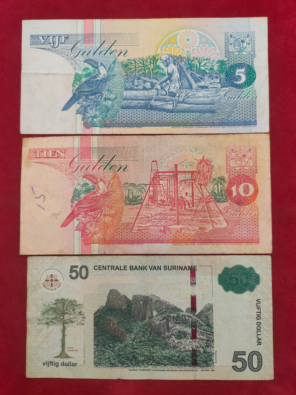 CENTRAL BANK OF SURINAME 5, 10, 50 GULDEN (569)