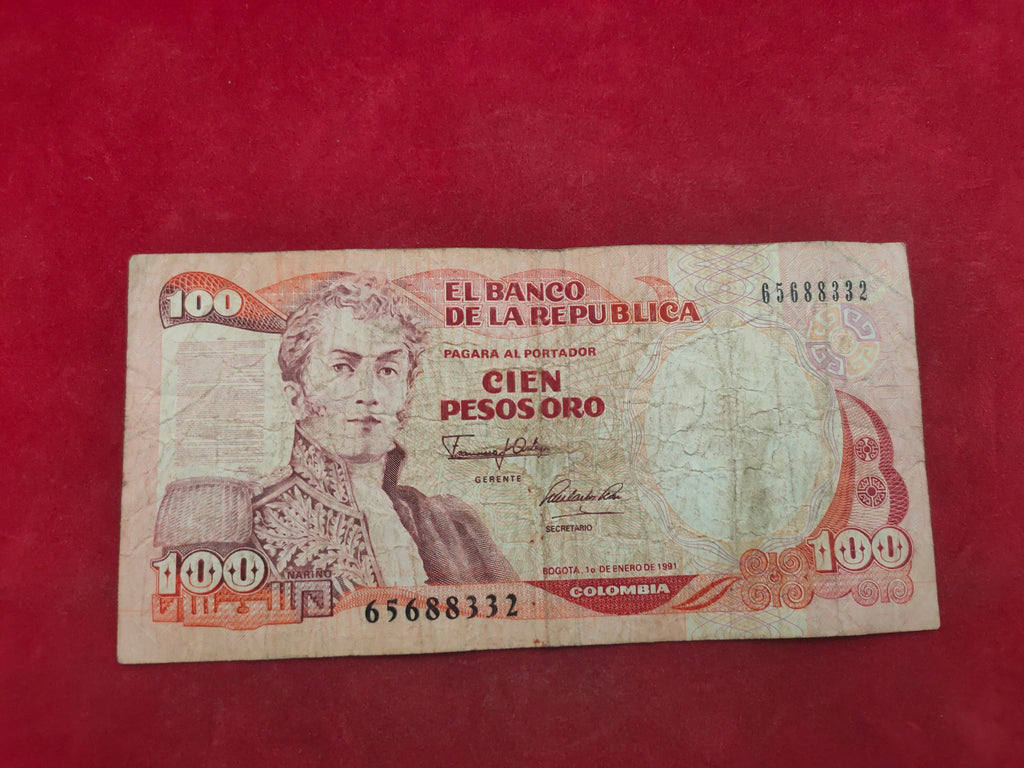 BANK OF COLOMBIA 100 PESOS ORO (D708)