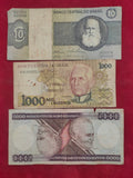 CENTRAL BANK OF BRASIL 10, 1000, 5000 CRUZEIROS (D708)