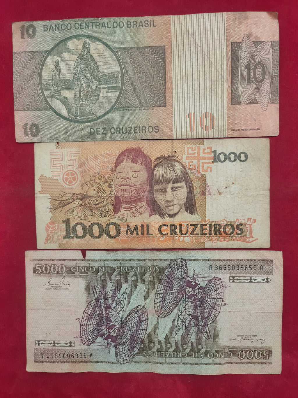 CENTRAL BANK OF BRASIL 10, 1000, 5000 CRUZEIROS (D708)