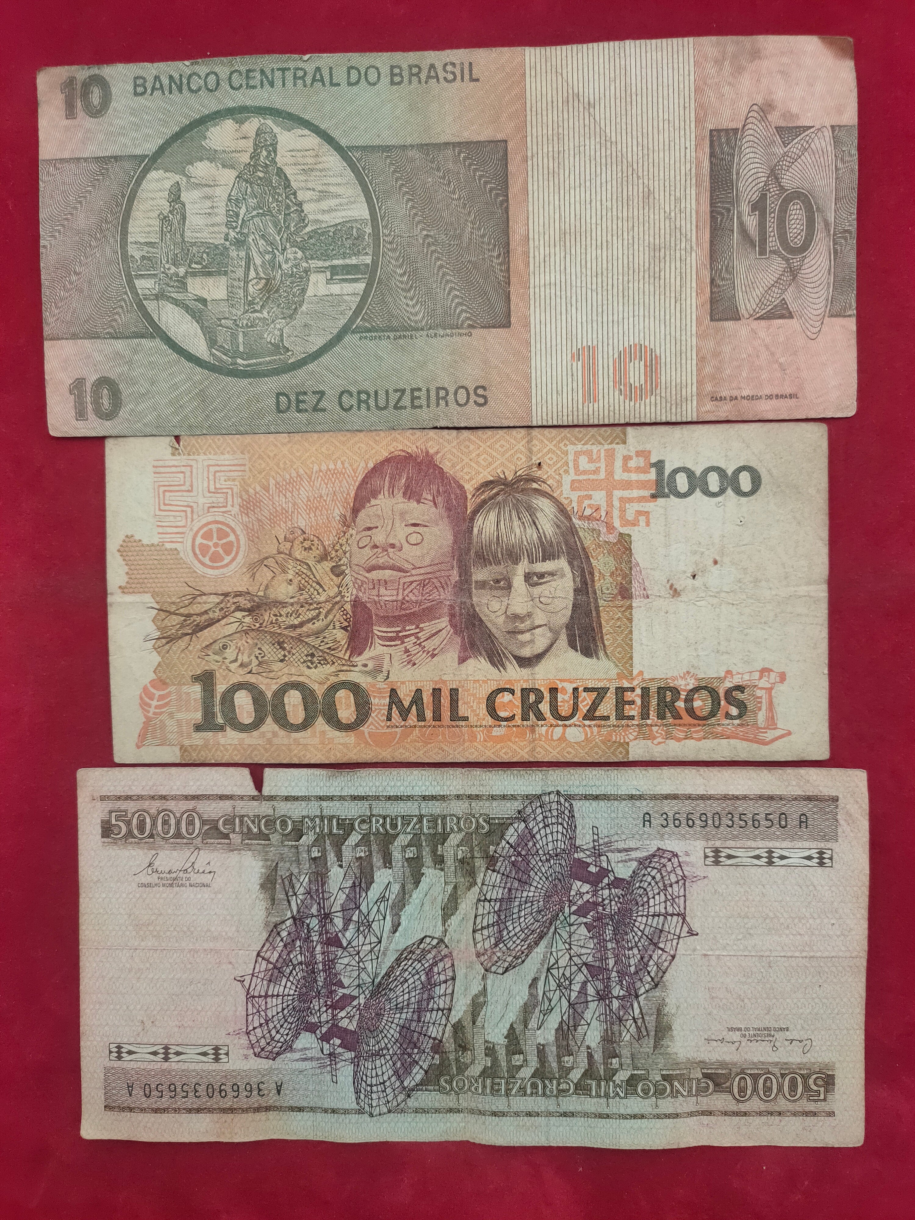CENTRAL BANK OF BRASIL 10, 1000, 5000 CRUZEIROS (D708)