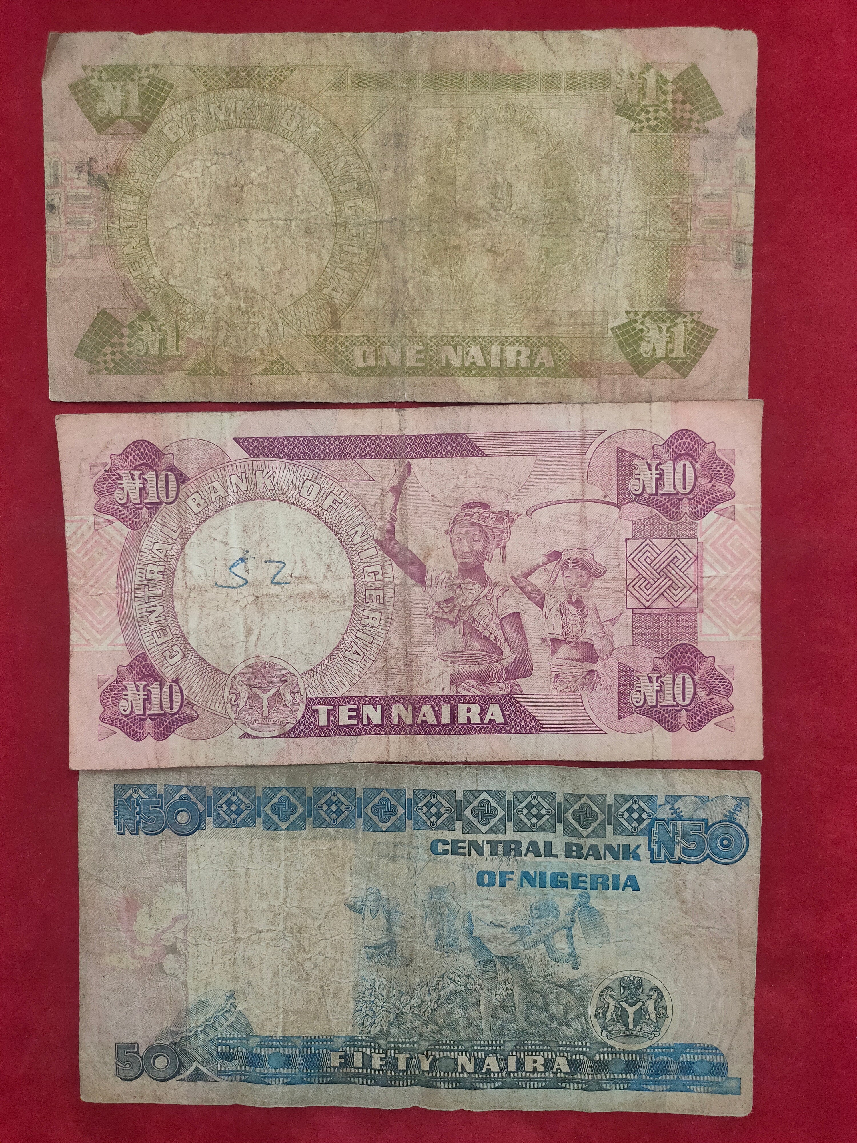 CENTRAL BANK OF NIGERIA 1, 10, 50 NAIRA (D708)