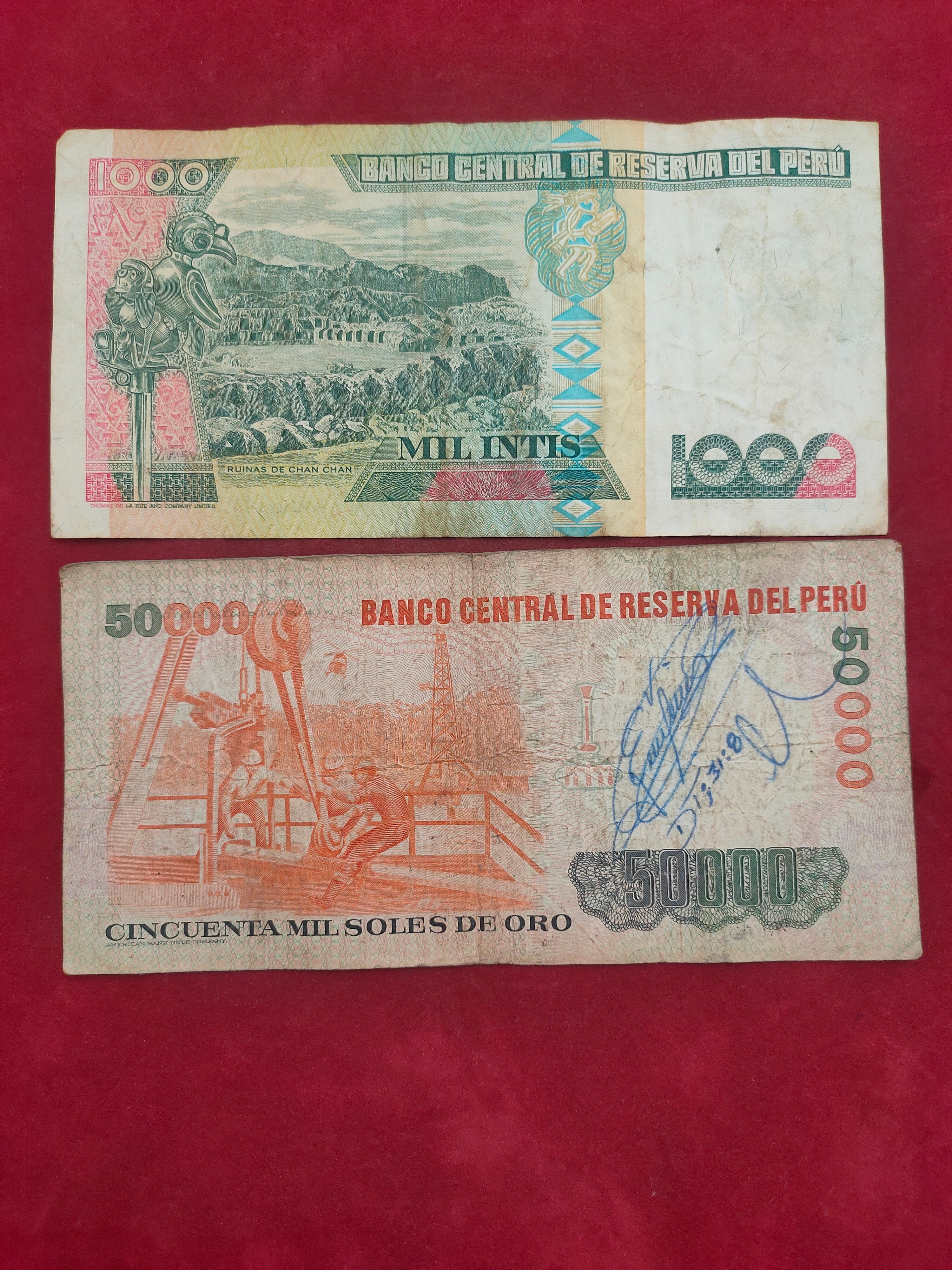 CENTRAL BANK OF PERU 1000, 50000 SOLES ORO (D708)