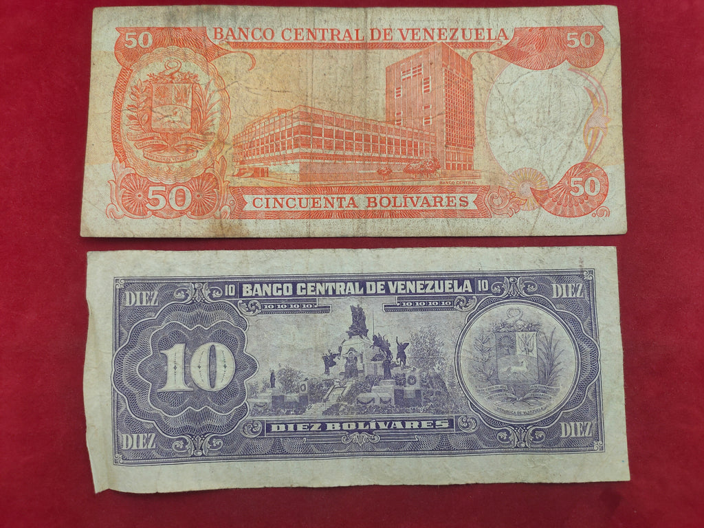 CENTRAL BANK OF VENEZUELA 10, 50 BOLIVARES (D708)