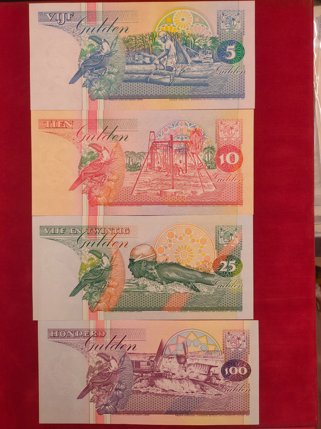 CENTRAL BANK OF SURINAME 5, 10, 25, 100 GULDEN (C422)