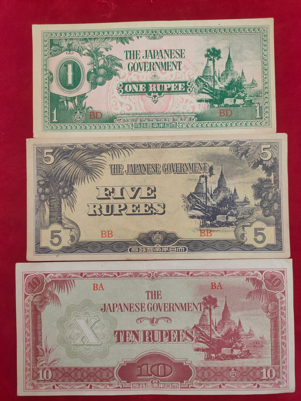 BANK OF JAPANESE 1, 5, 10 RUPEE (581)