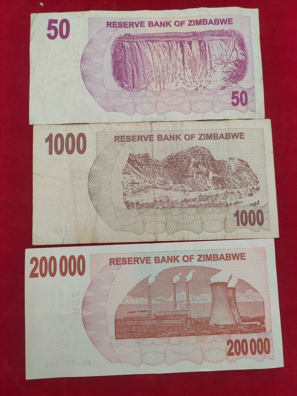 RESERVE BANK OF ZIMBABWE 50, 1000, 200 000,500 000, 10 000 000 DOLLARS (D56)