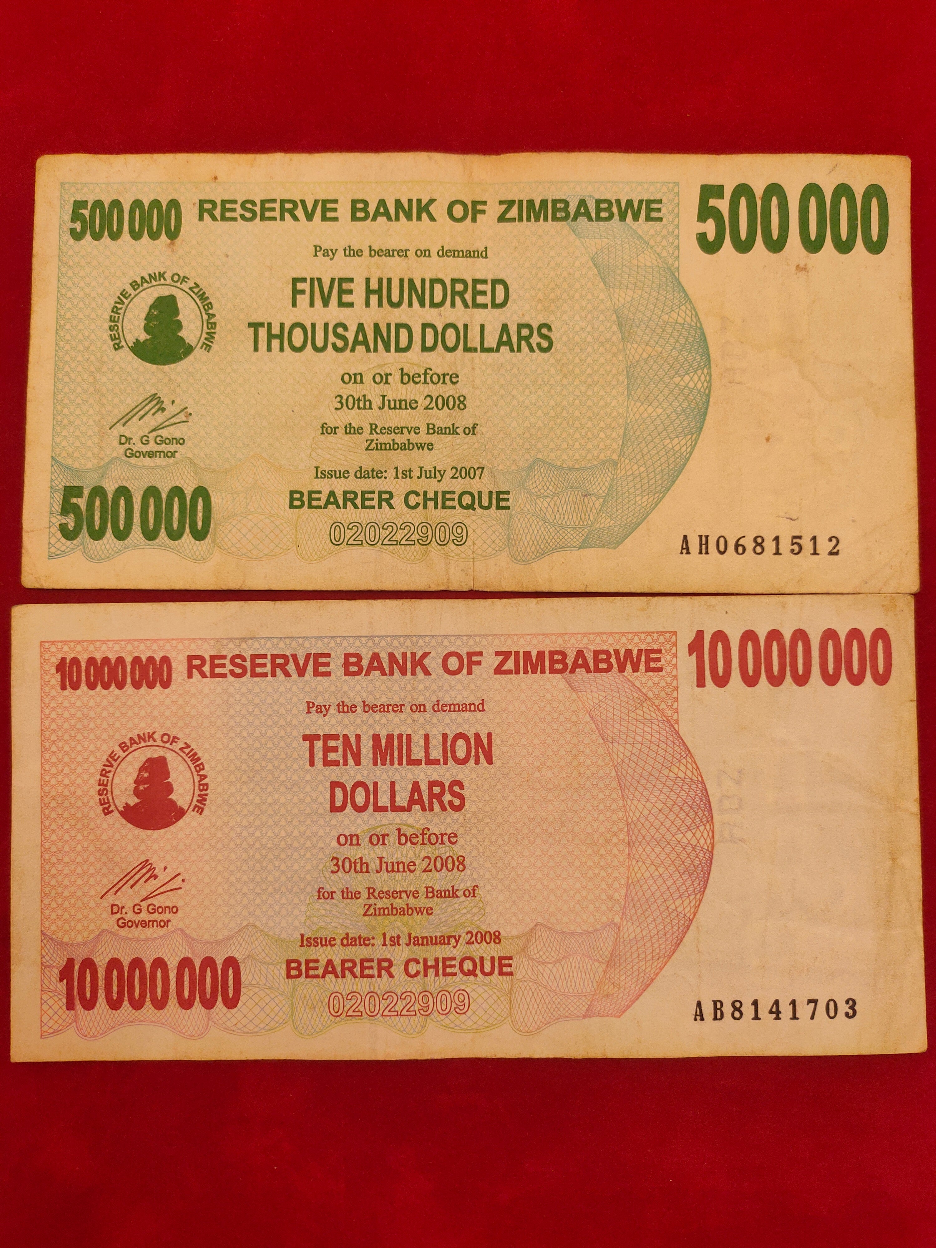 RESERVE BANK OF ZIMBABWE 50, 1000, 200 000,500 000, 10 000 000 DOLLARS (D56)