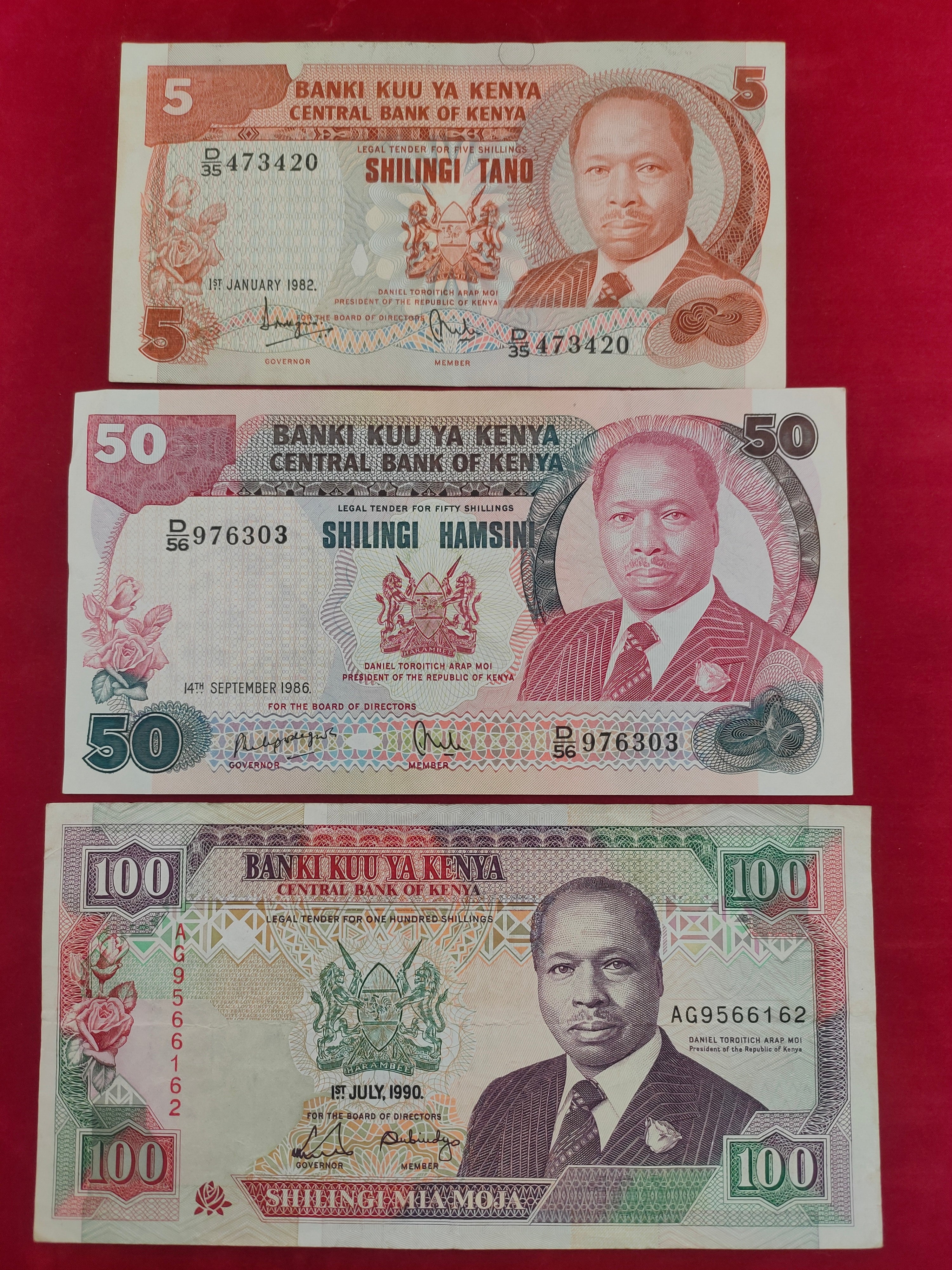 BANK OF KENYA 5, 10, 100 SHILLINGS (601)