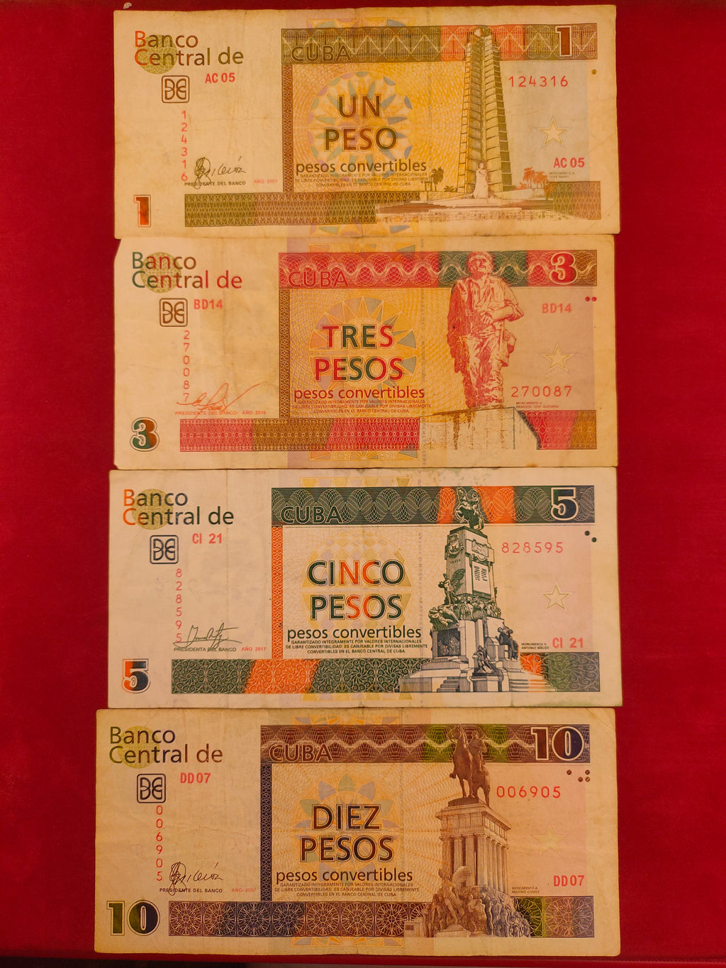 CENTRAL BANK OF CUBA 1, 3, 5, 10 PESOS (483)