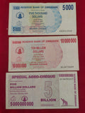 RESERVE BANK OF ZIMBABWE 5000, 5000000000, 10000000, 100000000, 50000000000 DOLLARS (1073)