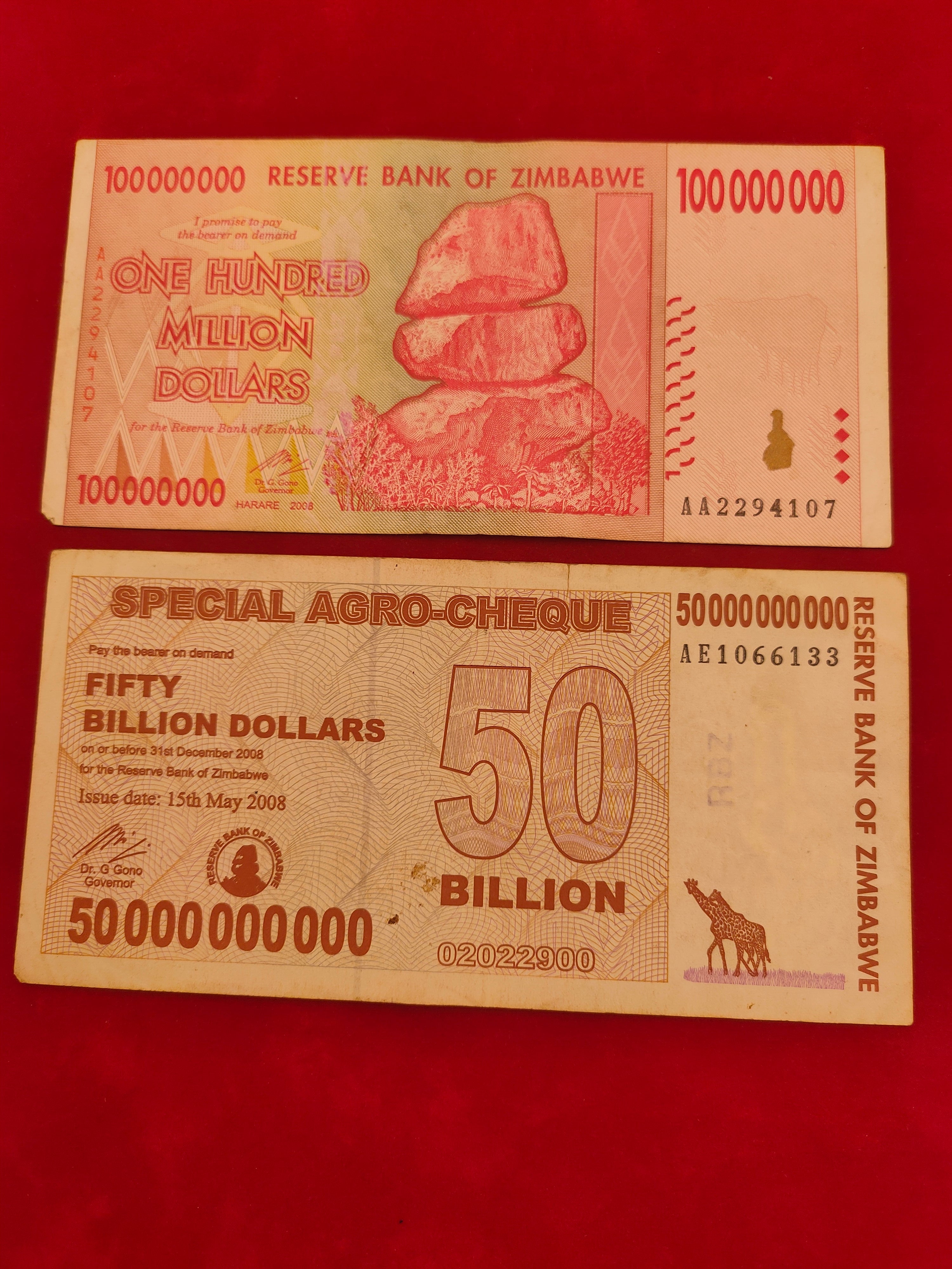 RESERVE BANK OF ZIMBABWE 5000, 5000000000, 10000000, 100000000, 50000000000 DOLLARS (1073)