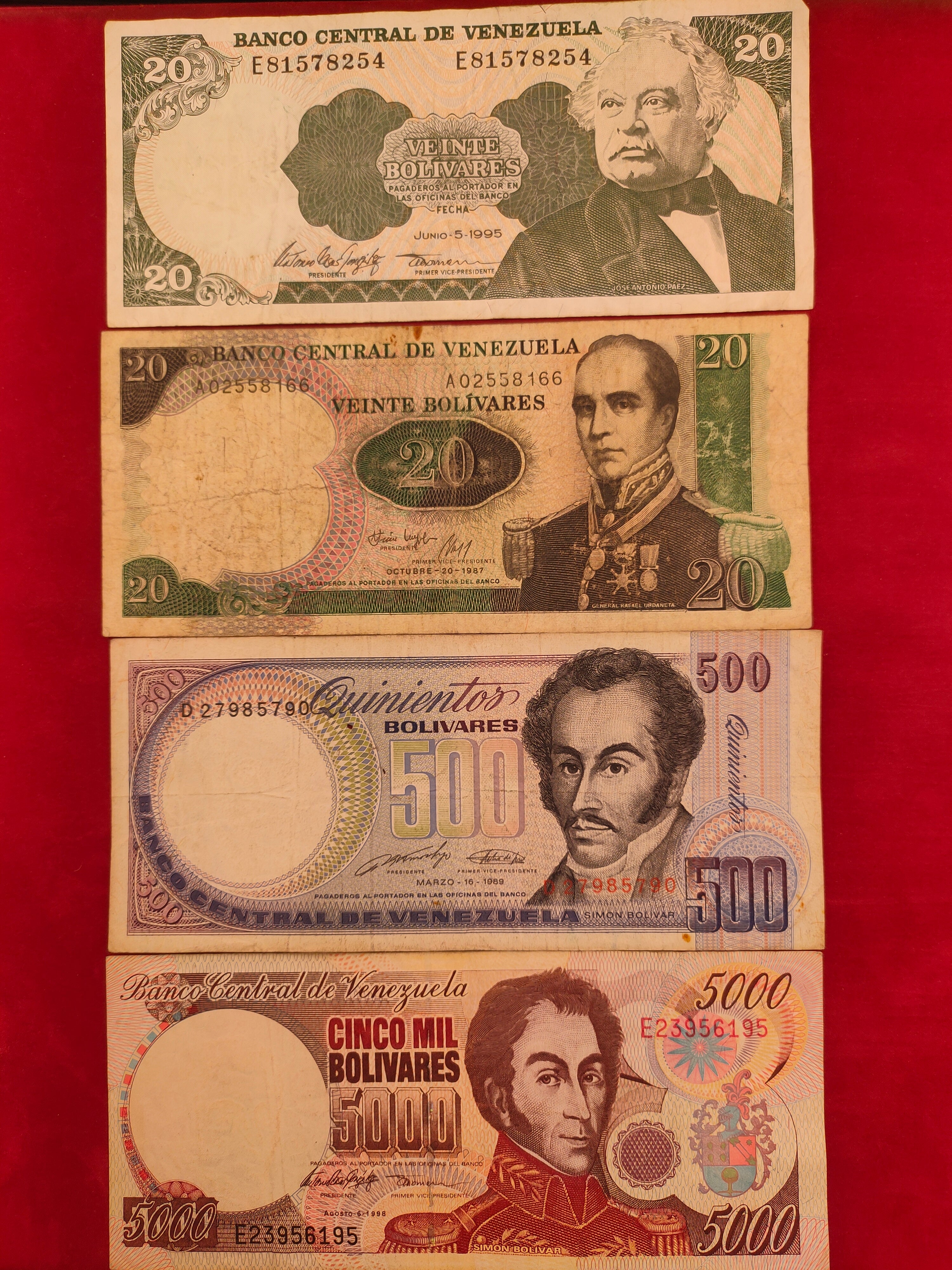 CENTRAL BANK OF VENEZUELA 20, 500, 5000 BOLIVARES (998)