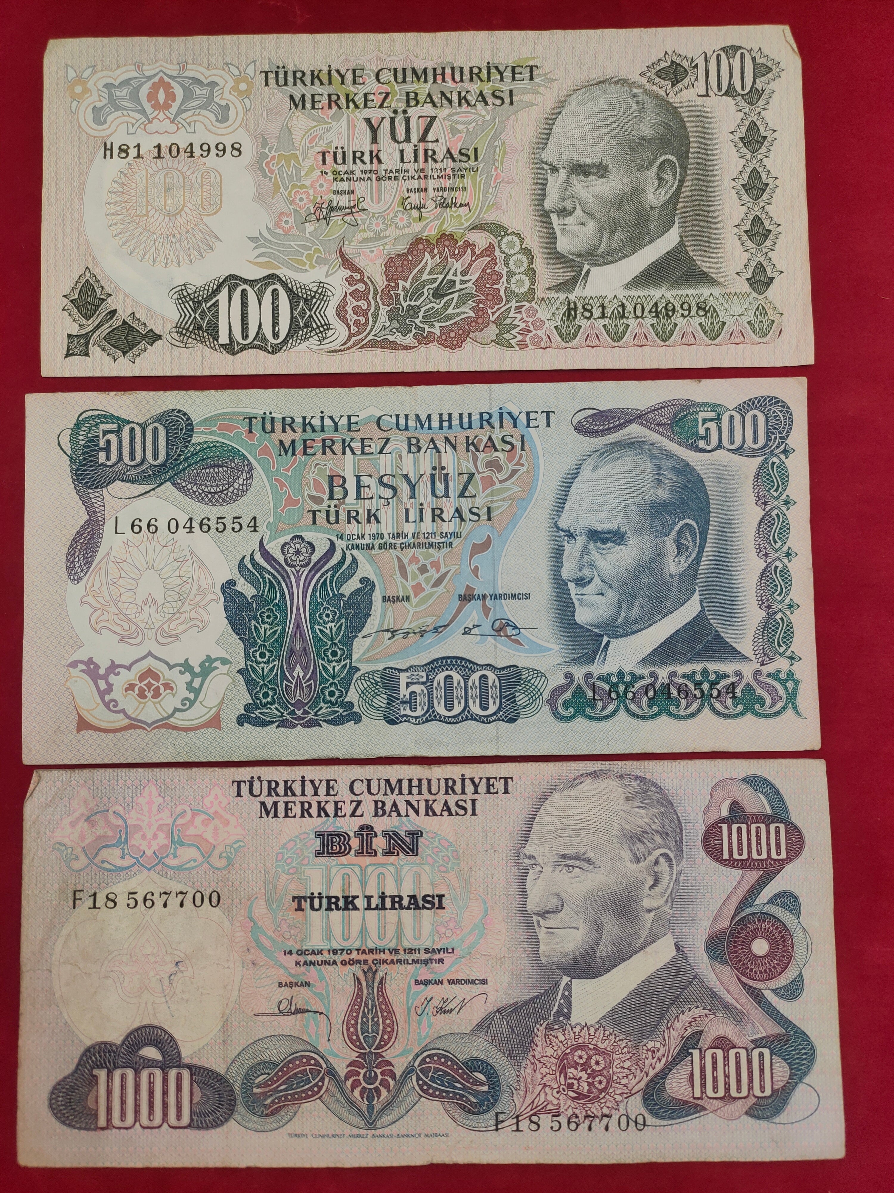 BANK OF TURKEY 10, 20, 50, 100, 500, 1000 LIRASI (593)