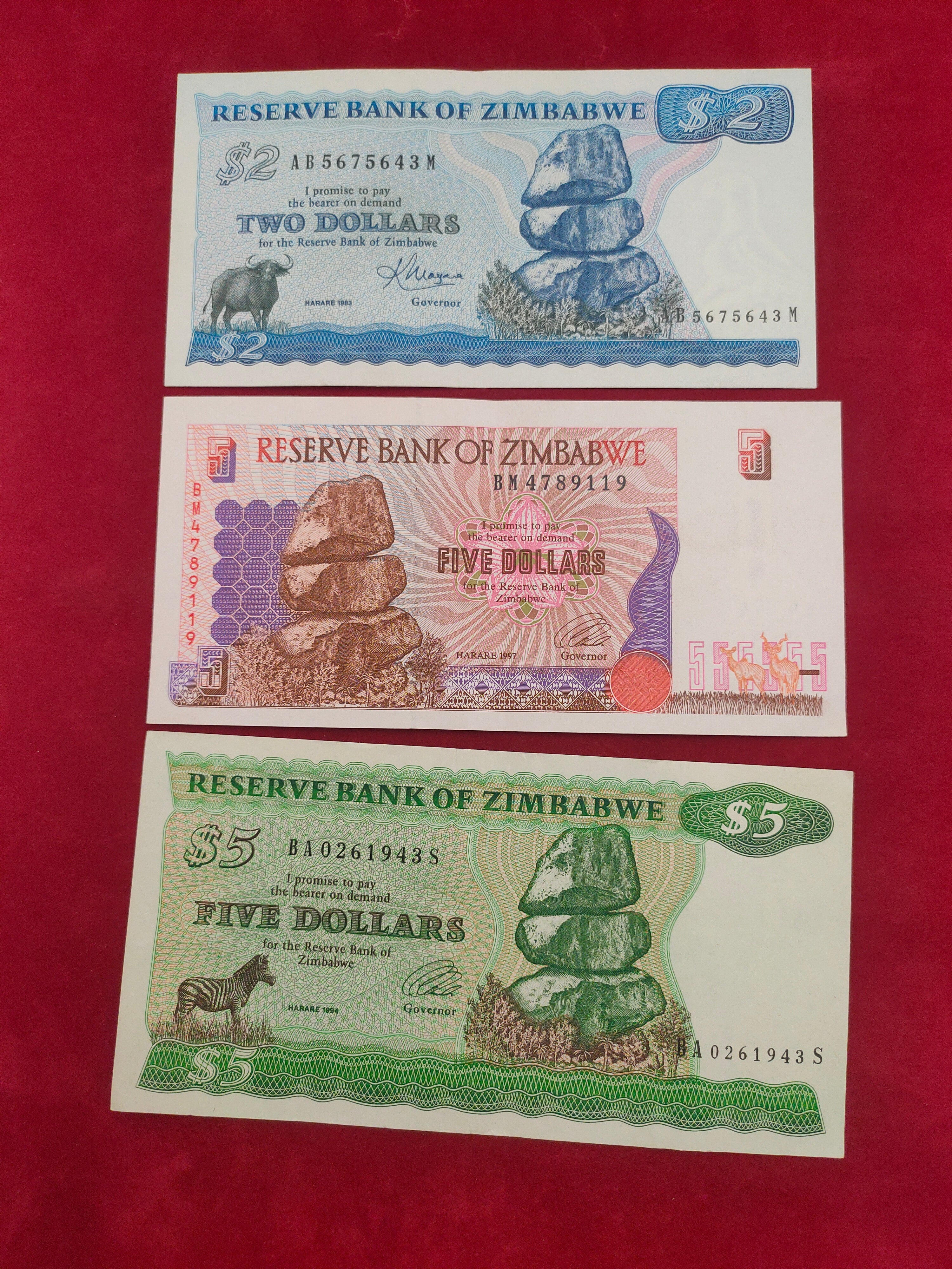 BANK OF ZIMBABWE 2, 5, 20, 100, 500 DOLLARS (936)