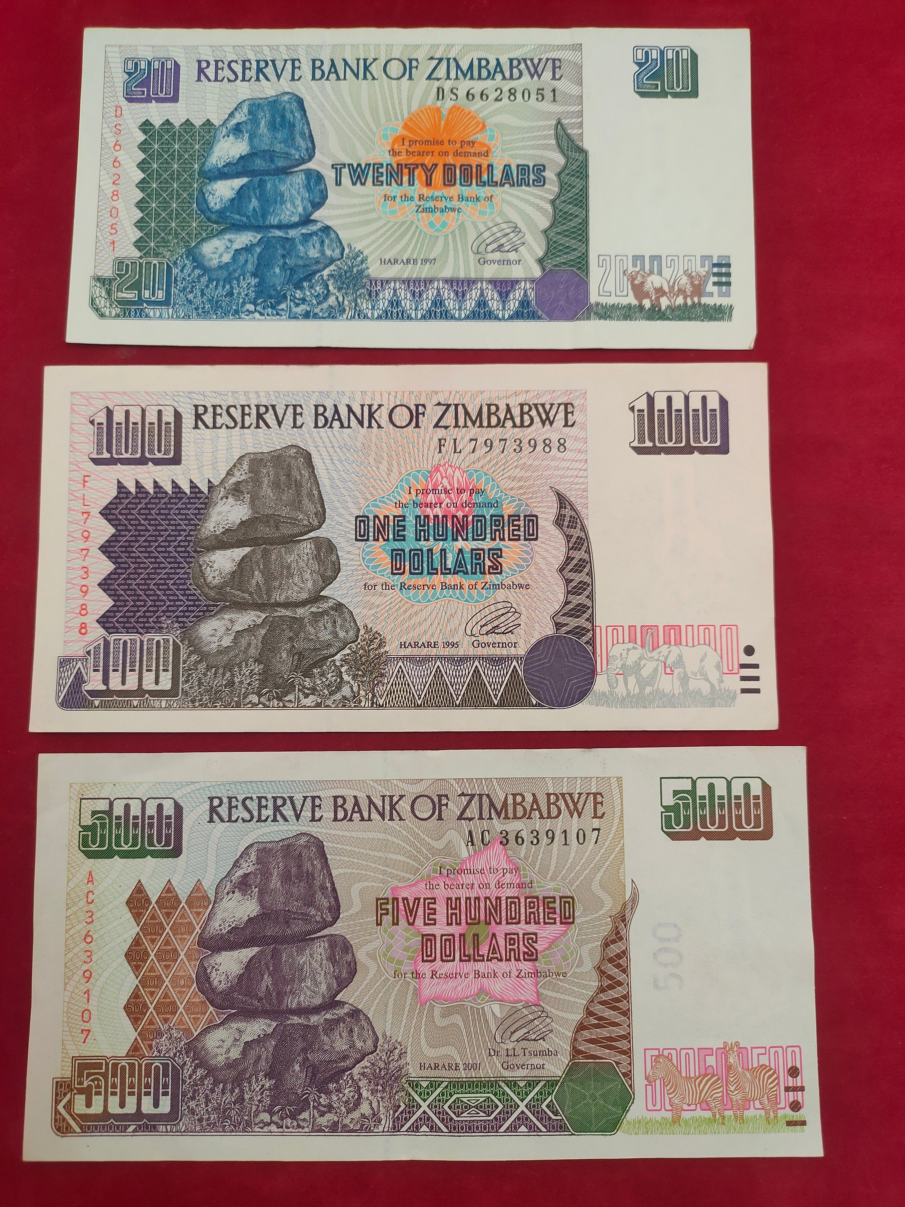 BANK OF ZIMBABWE 2, 5, 20, 100, 500 DOLLARS (936)