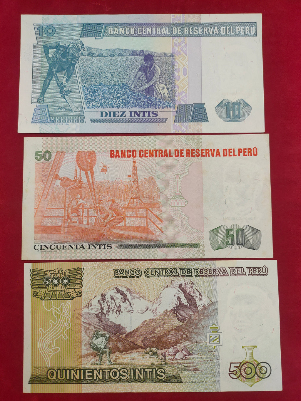 BANK OF PERU 10, 50, 500, 1000, 100000, 50000 INTIS (C421)